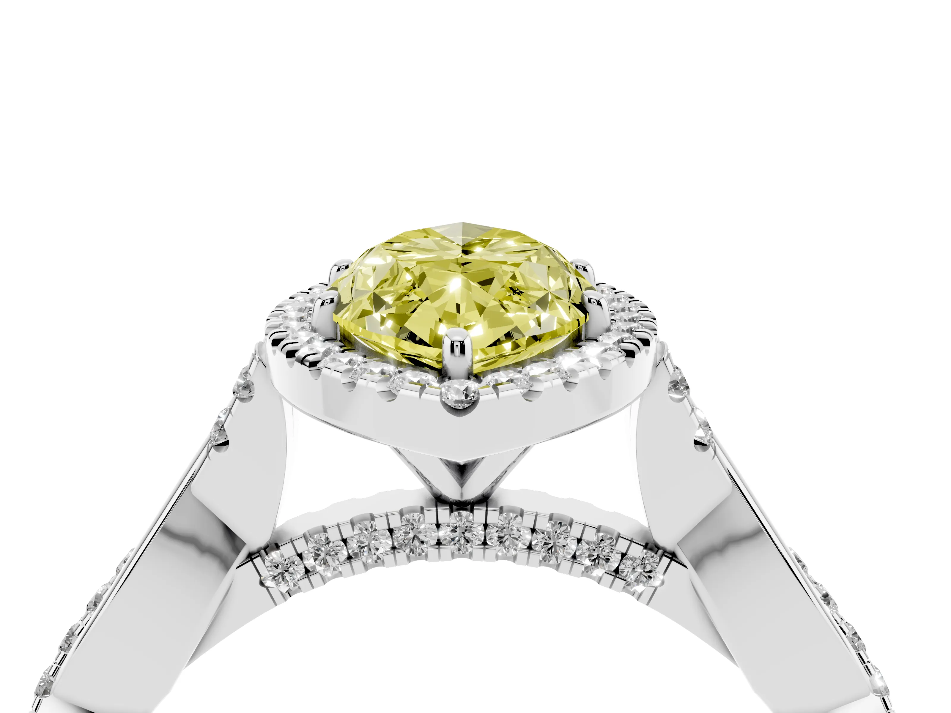 Fancy Yellow Marquise Cut Diamond Halo Twist Band Solitaire Ring Set in Silver with Prong Setting