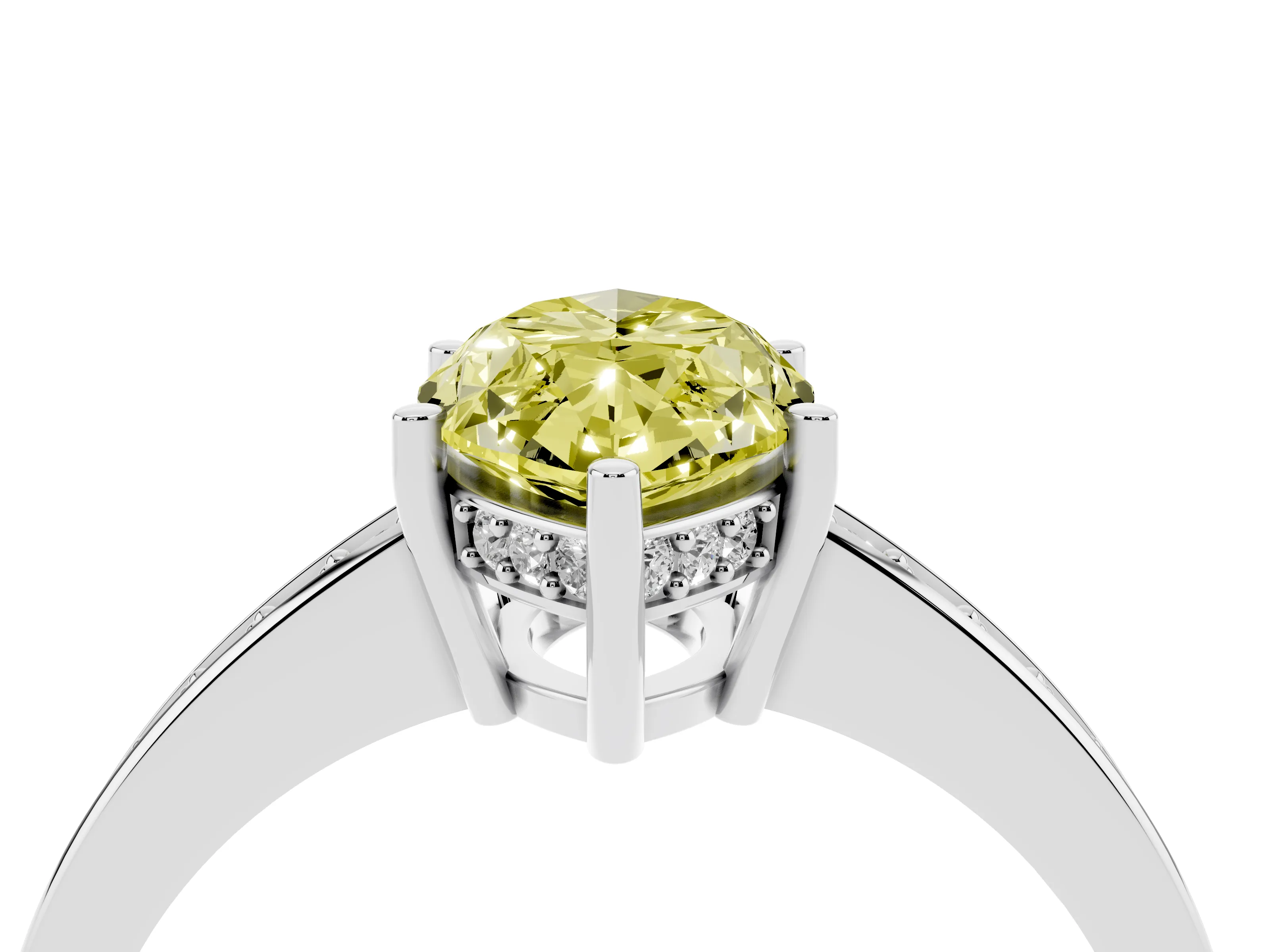 Fancy Yellow Marquise Cut Diamond Pavé Band Prong Set Solitaire Ring Set in Platinum