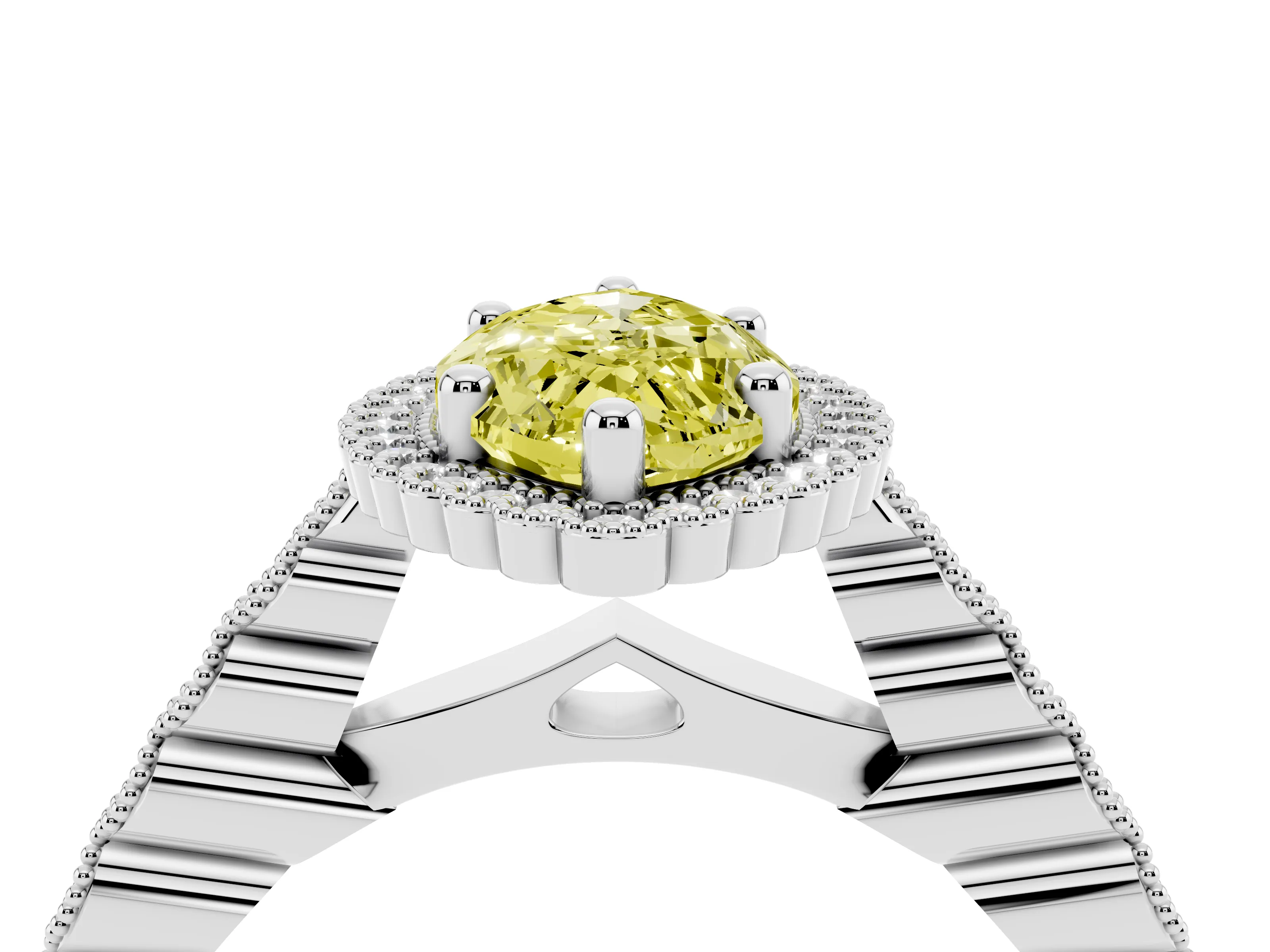 Fancy Yellow Marquise Cut Diamond Halo Ring Set in Silver with Pavé Milgrain Band