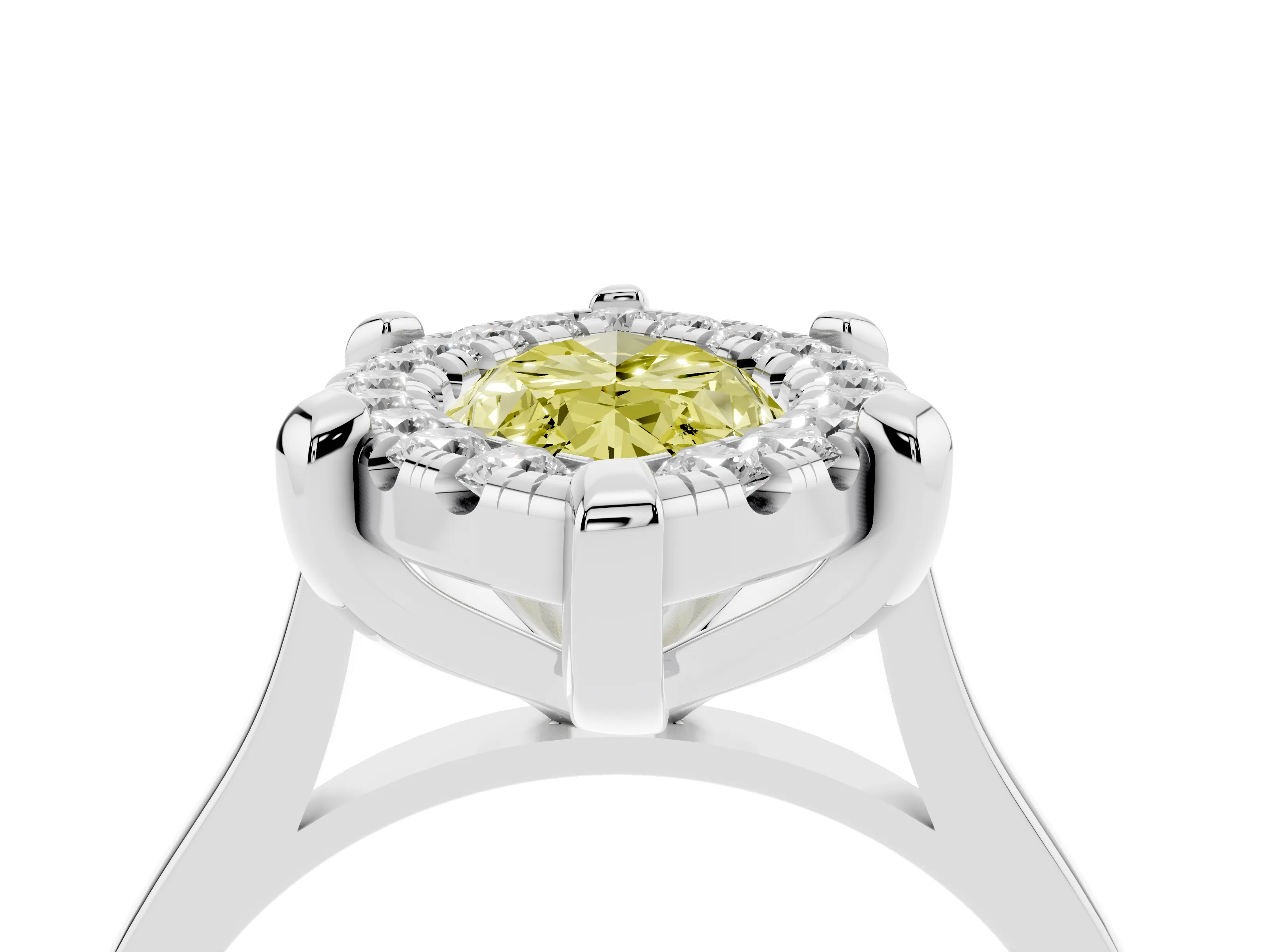 Fancy Yellow Marquise Cut Diamond Cluster Halo Solitaire Ring Set in White gold with Prong Setting