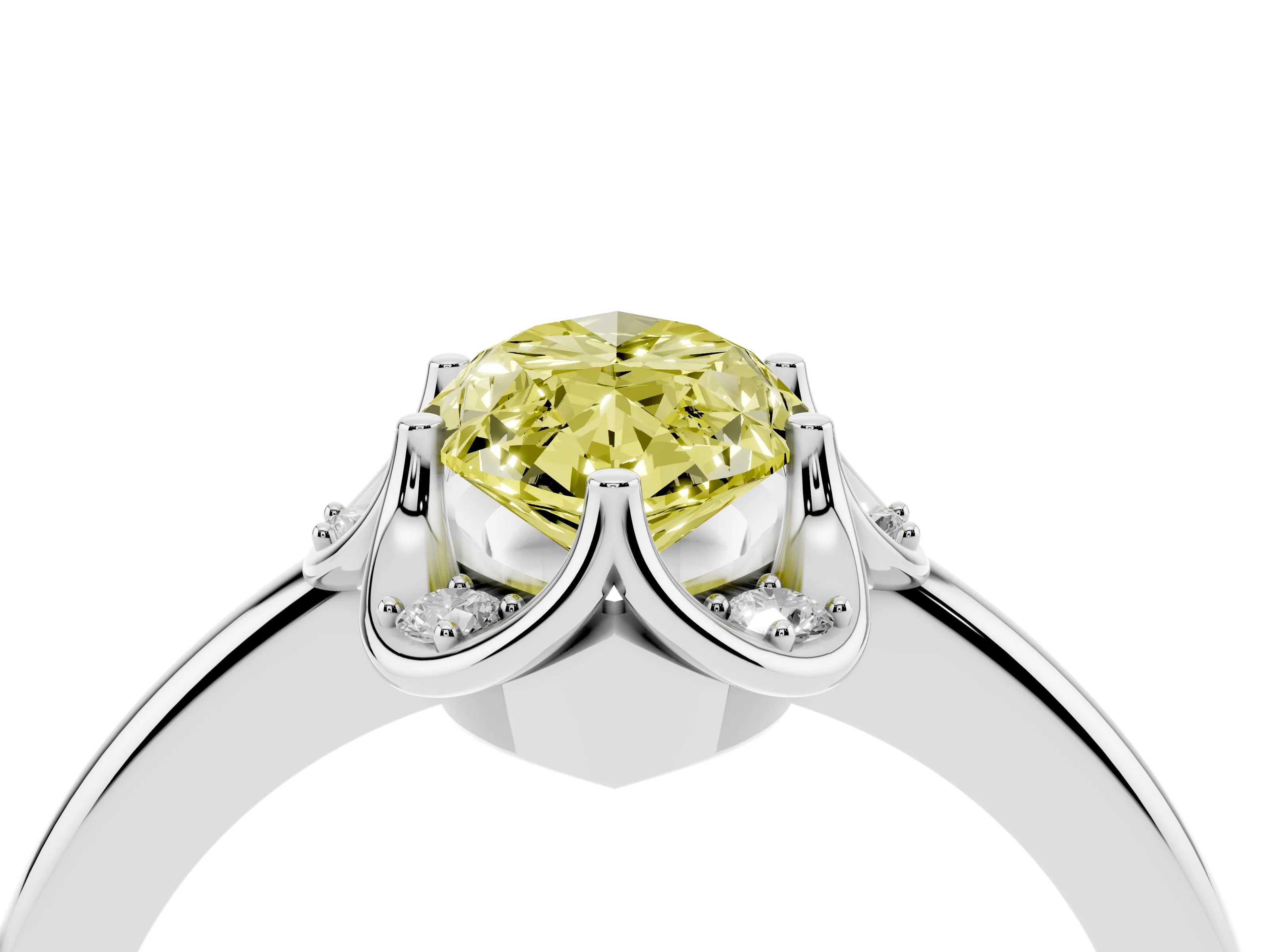 Fancy Yellow Marquise Cut Diamond Round Cluster Halo Ring Set in White gold with Solitaire Band and Prong Setting