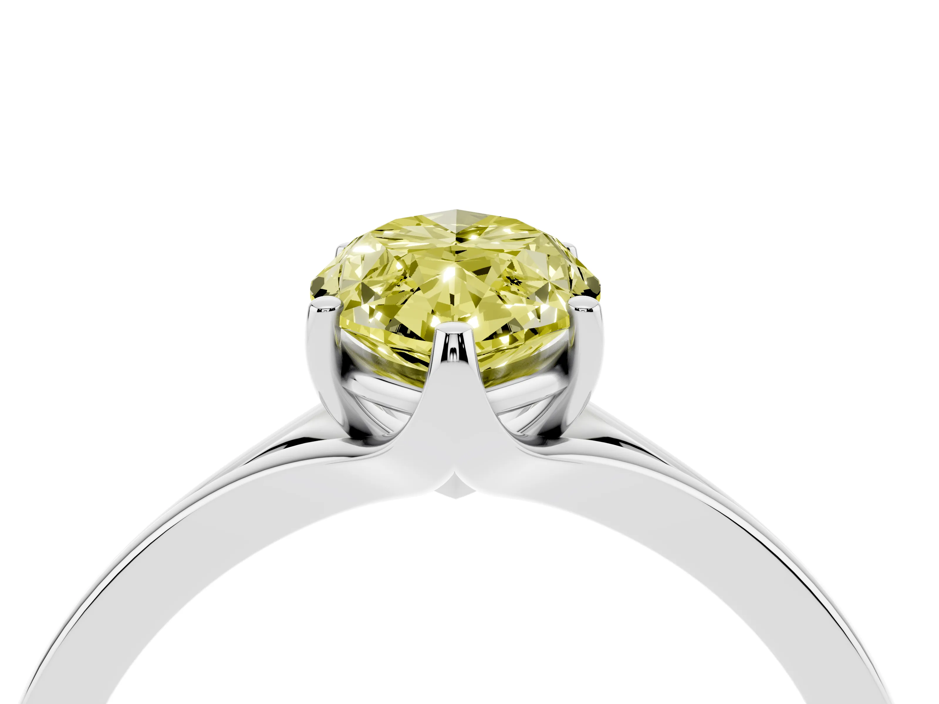 Fancy Yellow Marquise Cut Diamond Solitaire Ring Set in White gold with Polished Tapered Band and Prong Setting
