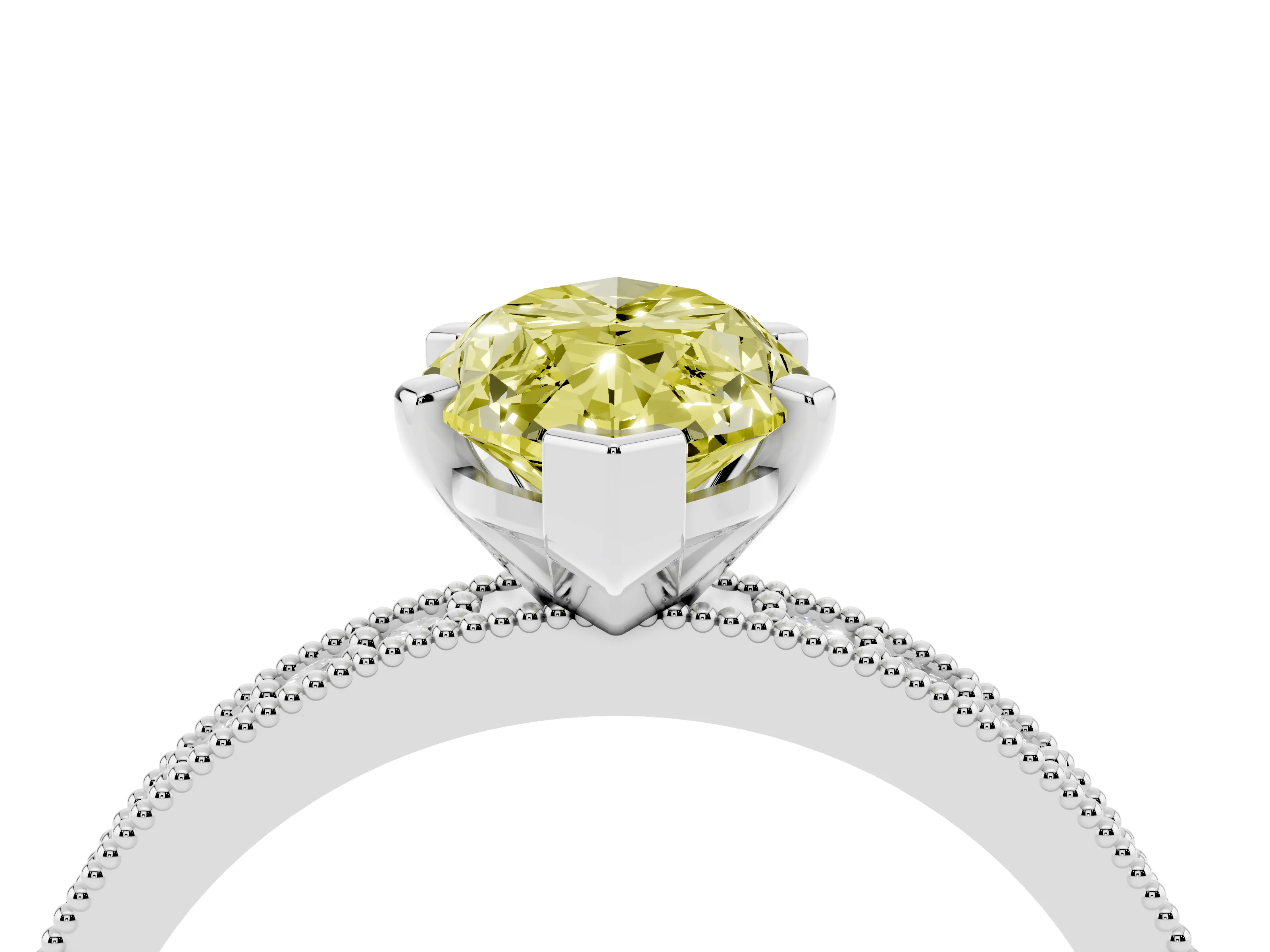 Fancy Yellow Marquise Cut Diamond Milgrain Pavé Engagement Ring Set in Silver with Prong Setting
