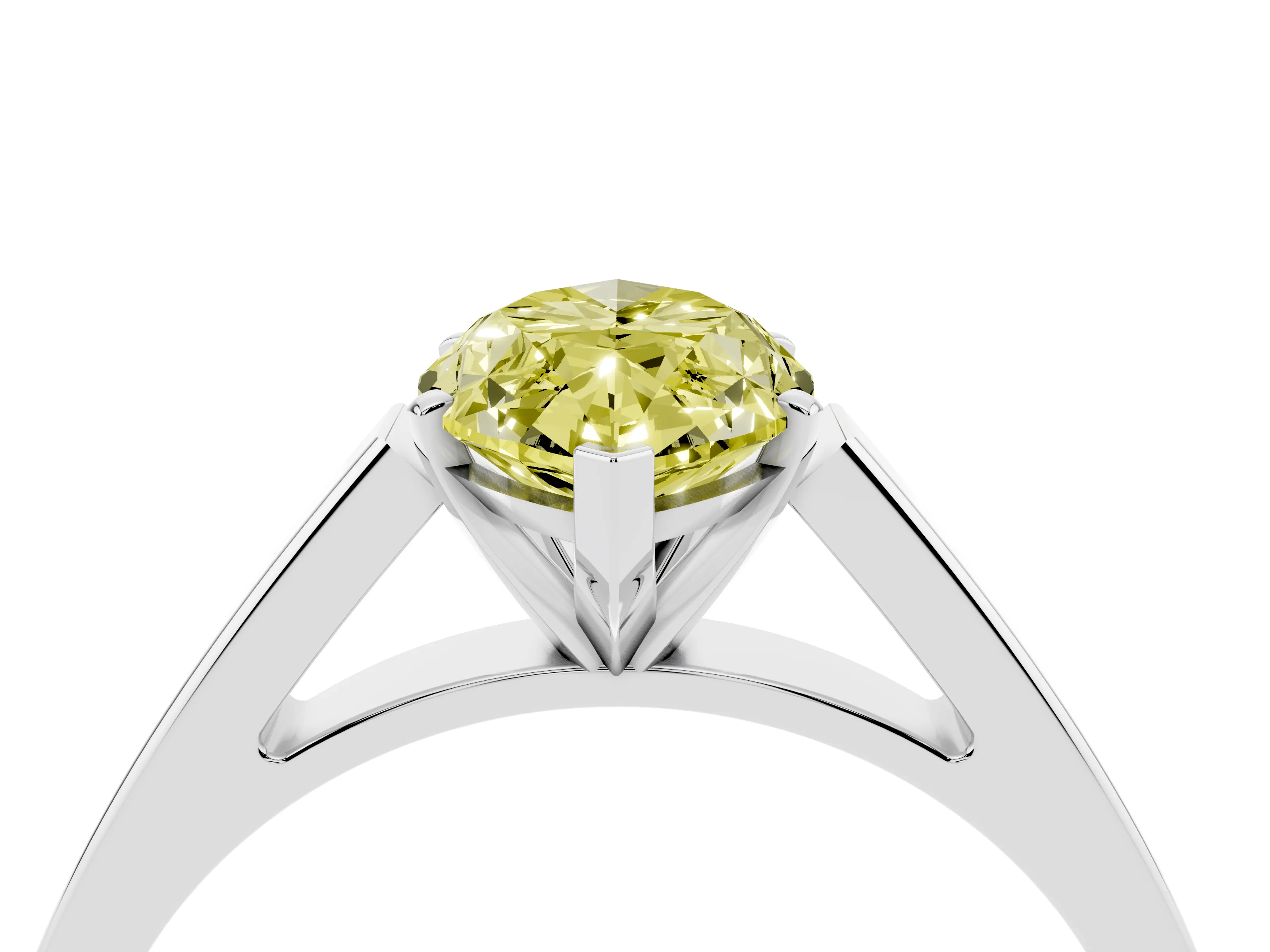 Fancy Yellow Marquise Cut Diamond Solitaire Engagement Ring Set in Platinum with Prong Setting and Tapered Band