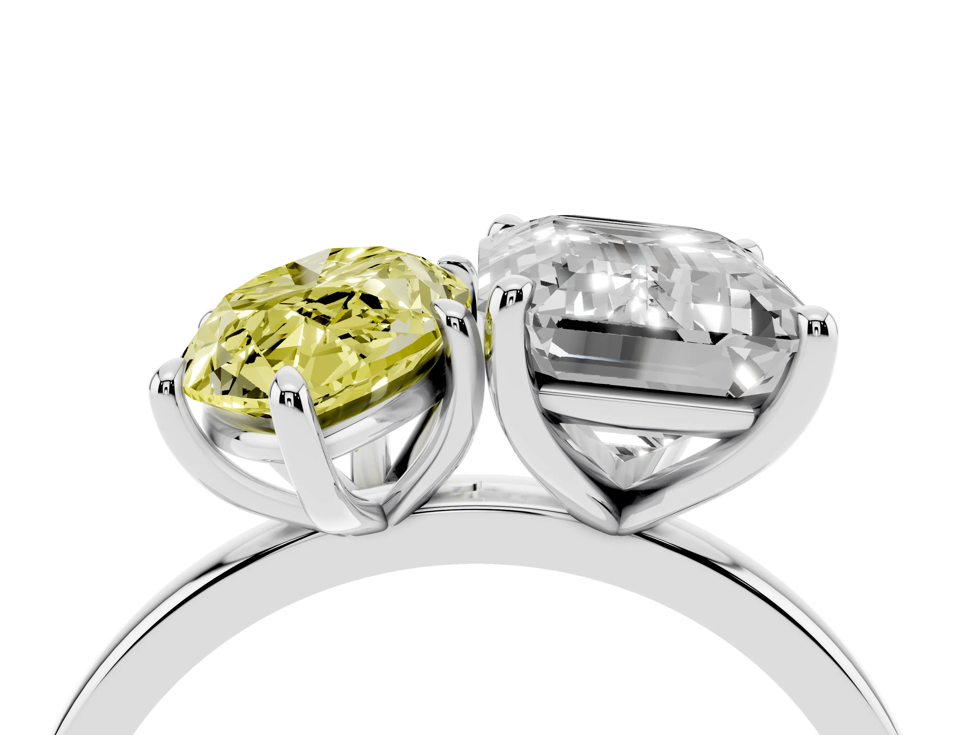 Fancy Yellow Marquise Cut and Emerald Cut Toi Moi Ring Set in Silver with Prong Setting
