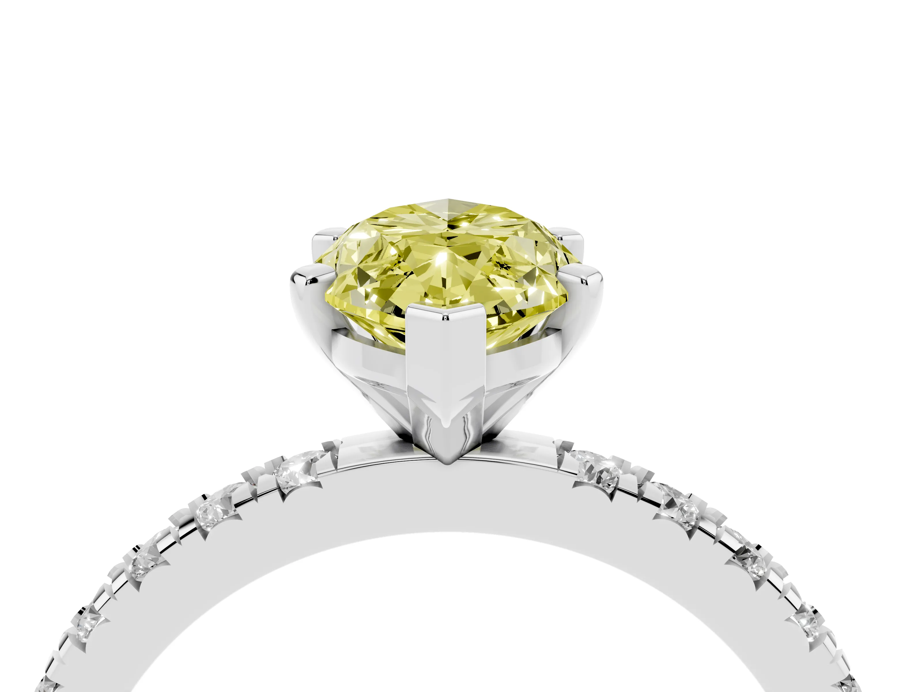 Fancy Yellow Marquise Cut Diamond Pavé Band Solitaire Set in White gold with Prong Setting