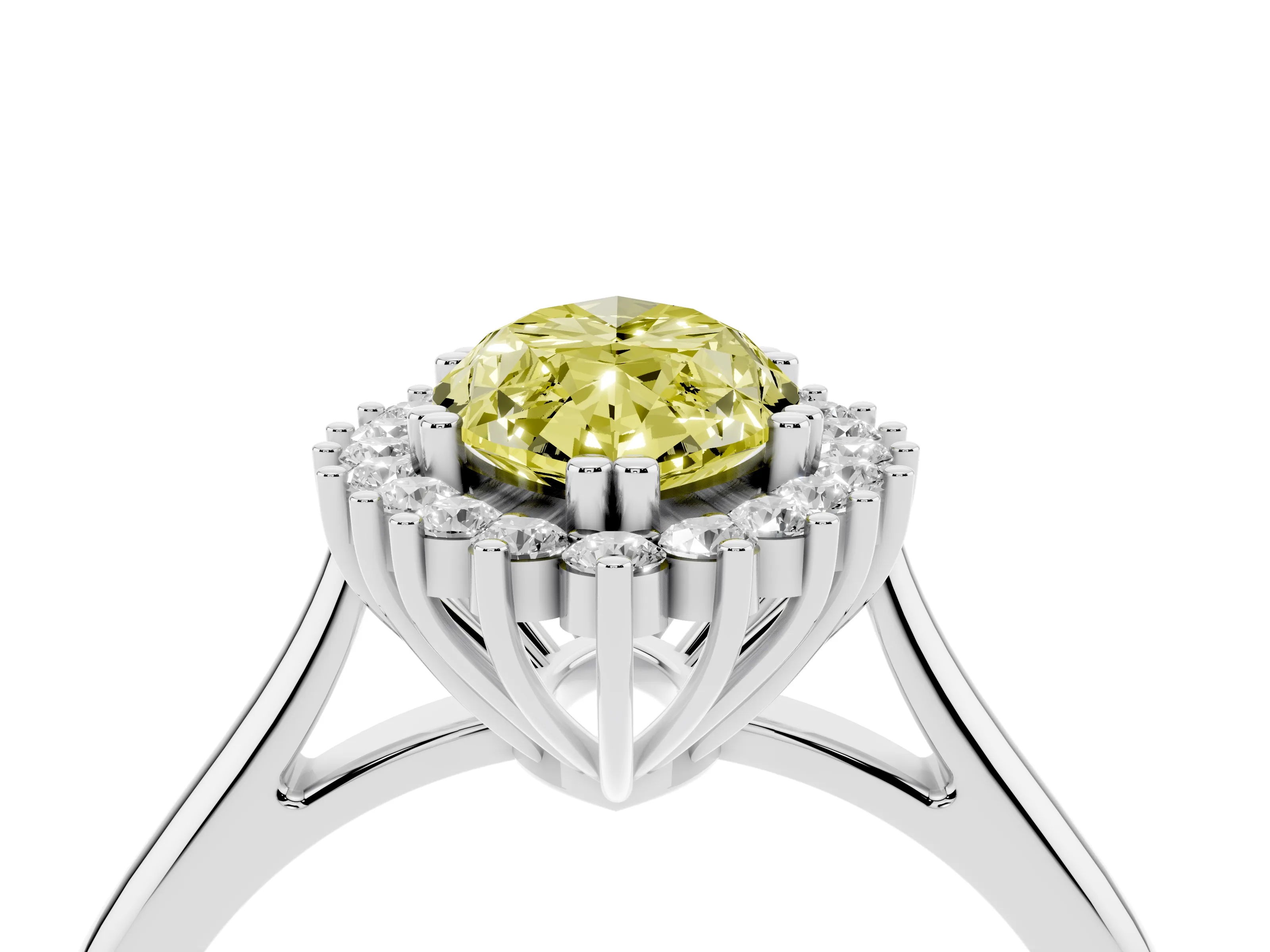 Fancy Yellow Marquise Cut Diamond Halo Ring Set in Platinum with Plain Solitaire Band and Prong Setting