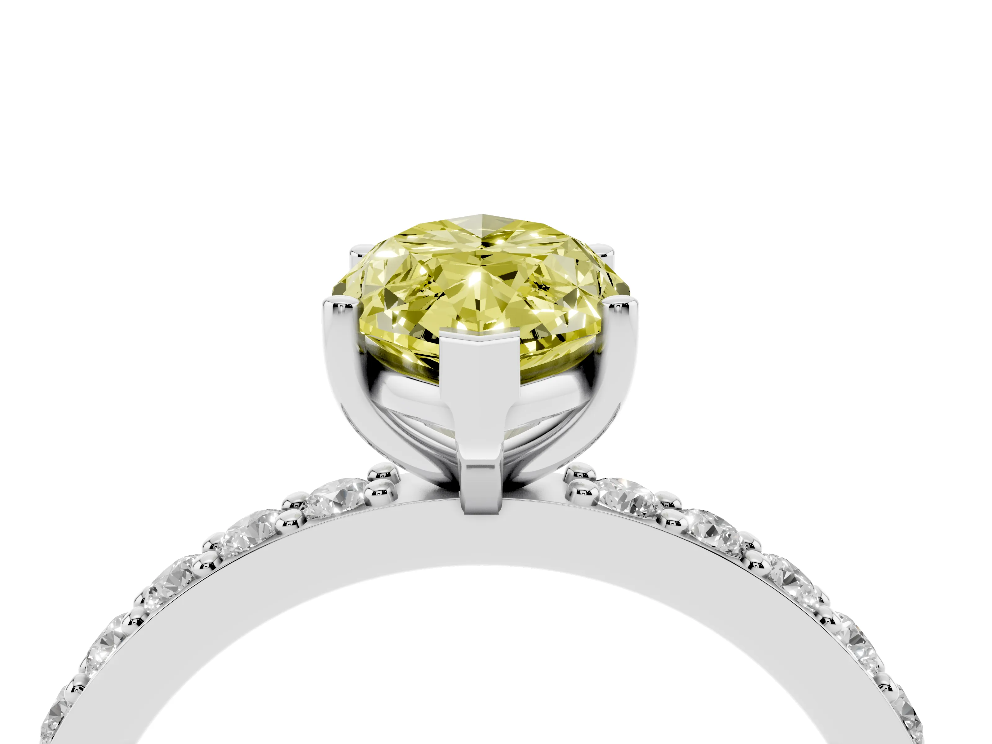 Fancy Yellow Marquise Cut Diamond Solitaire Set in Silver with Round Pavé Band and Prong Setting
