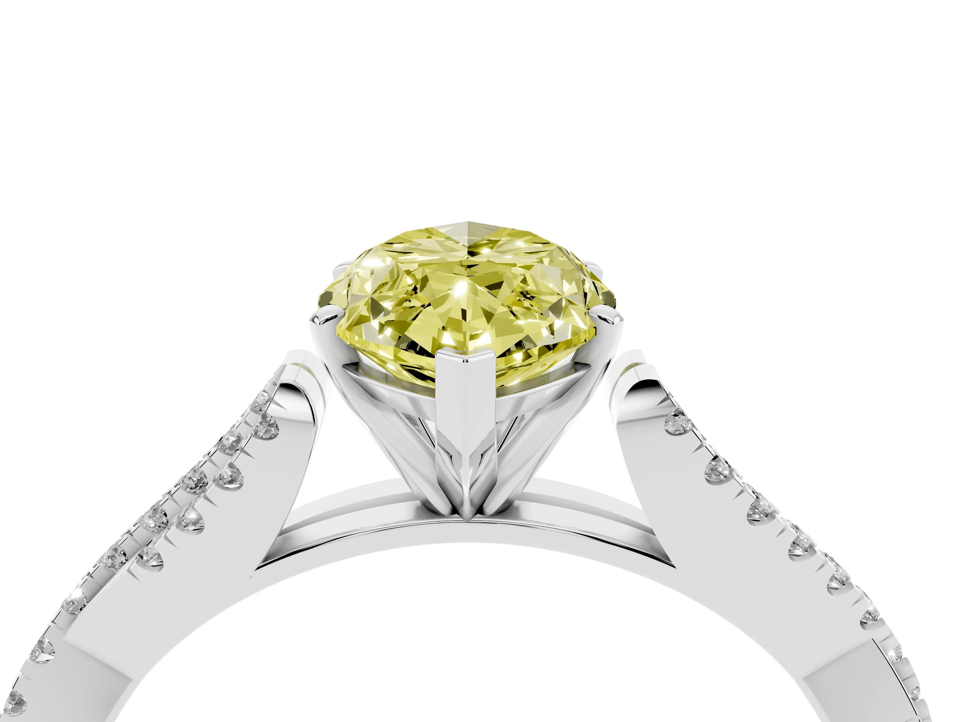 Fancy Yellow Marquise Cut Diamond Solitaire Engagement Ring Set in Platinum with Twisted Pavé Band and Prong Setting