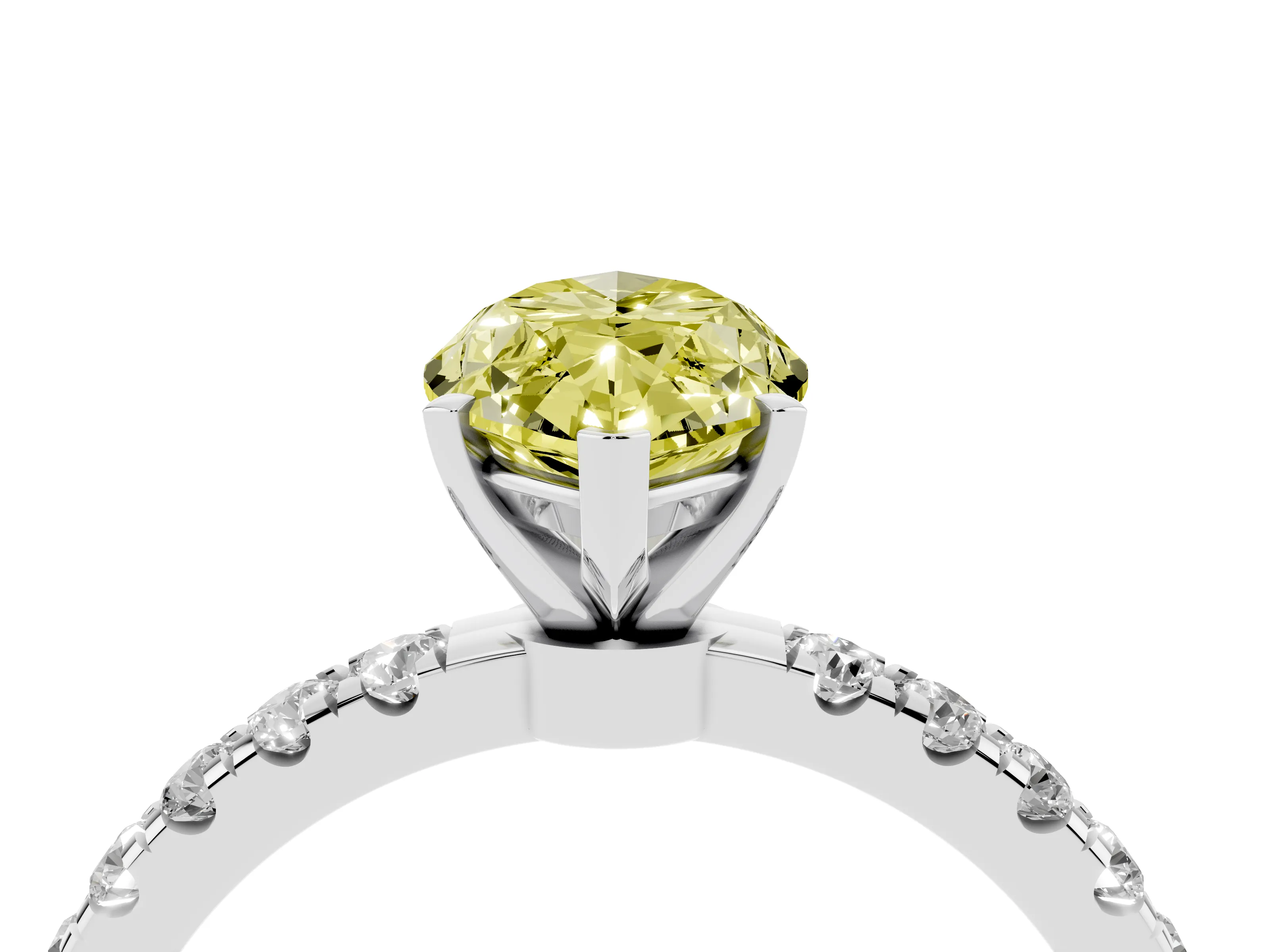 Fancy Yellow Marquise Cut Diamond Solitaire Ring Set in Platinum with Pavé Accents and Prong Setting
