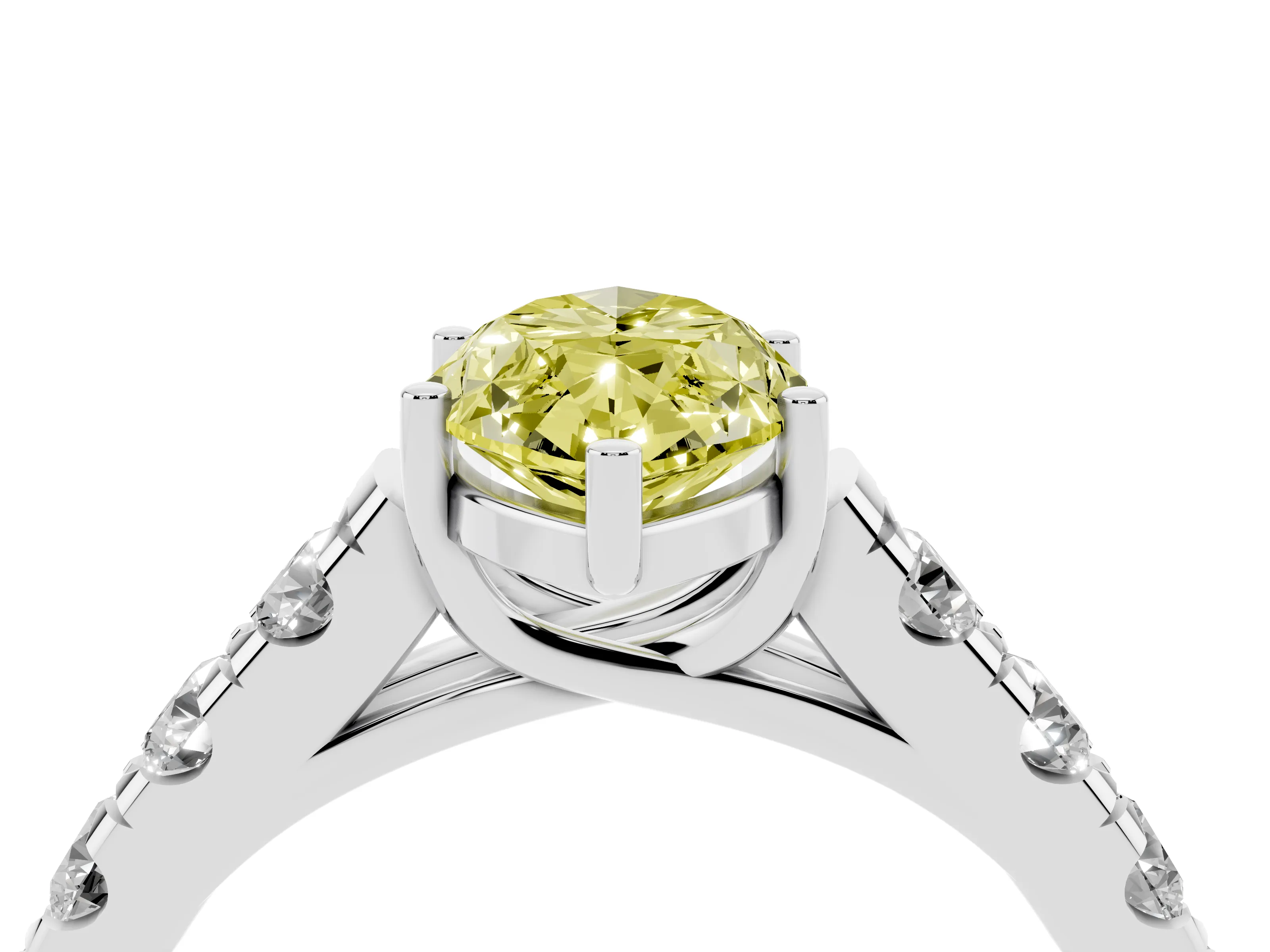 Fancy Yellow Marquise Cut Diamond Solitaire Ring Set in Platinum with Cut-Down Micro Pavé Band and Prong Setting