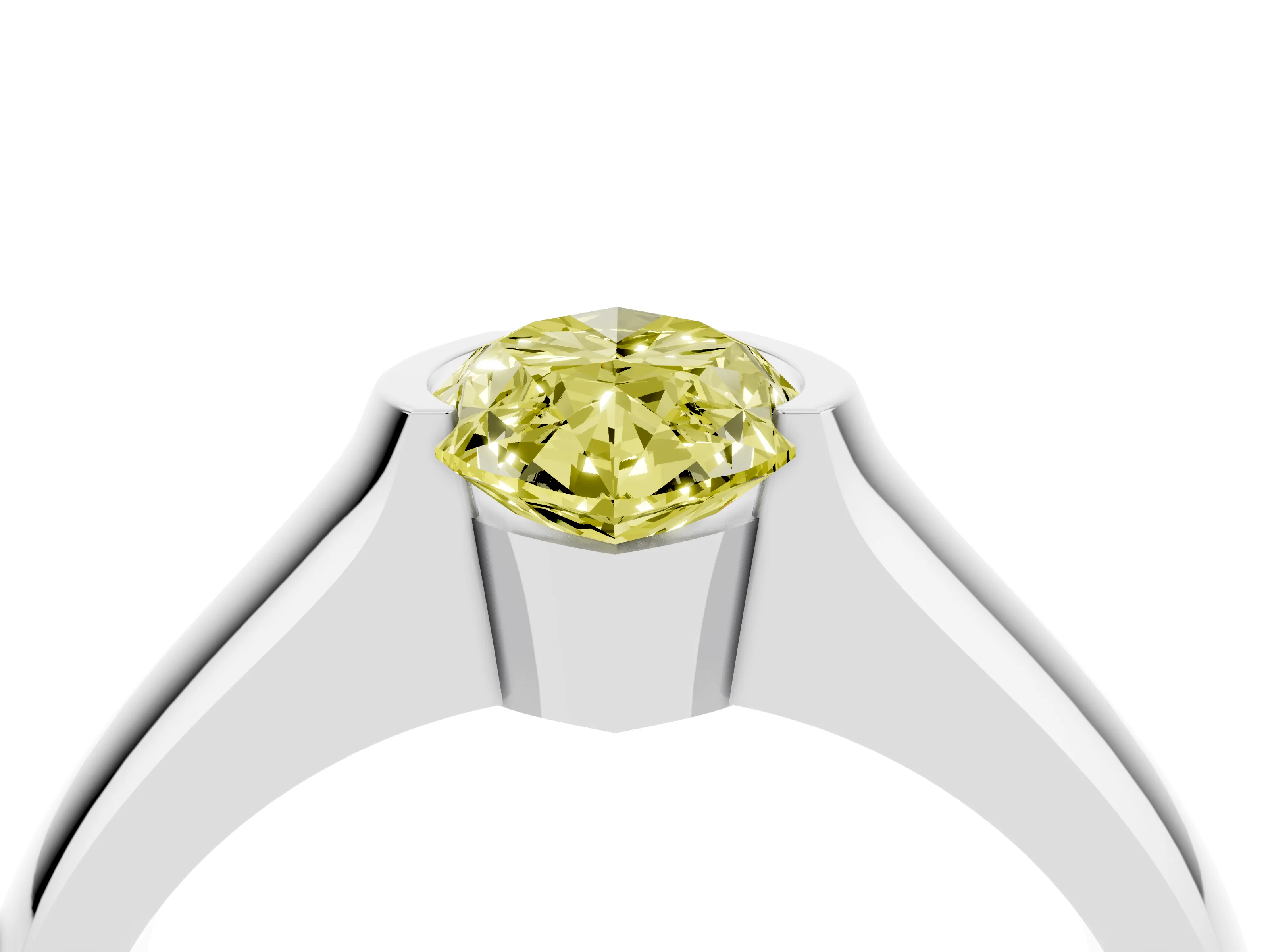 Fancy Yellow Marquise Cut Diamond Bezel Solitaire Ring Set in White gold with Wide Band