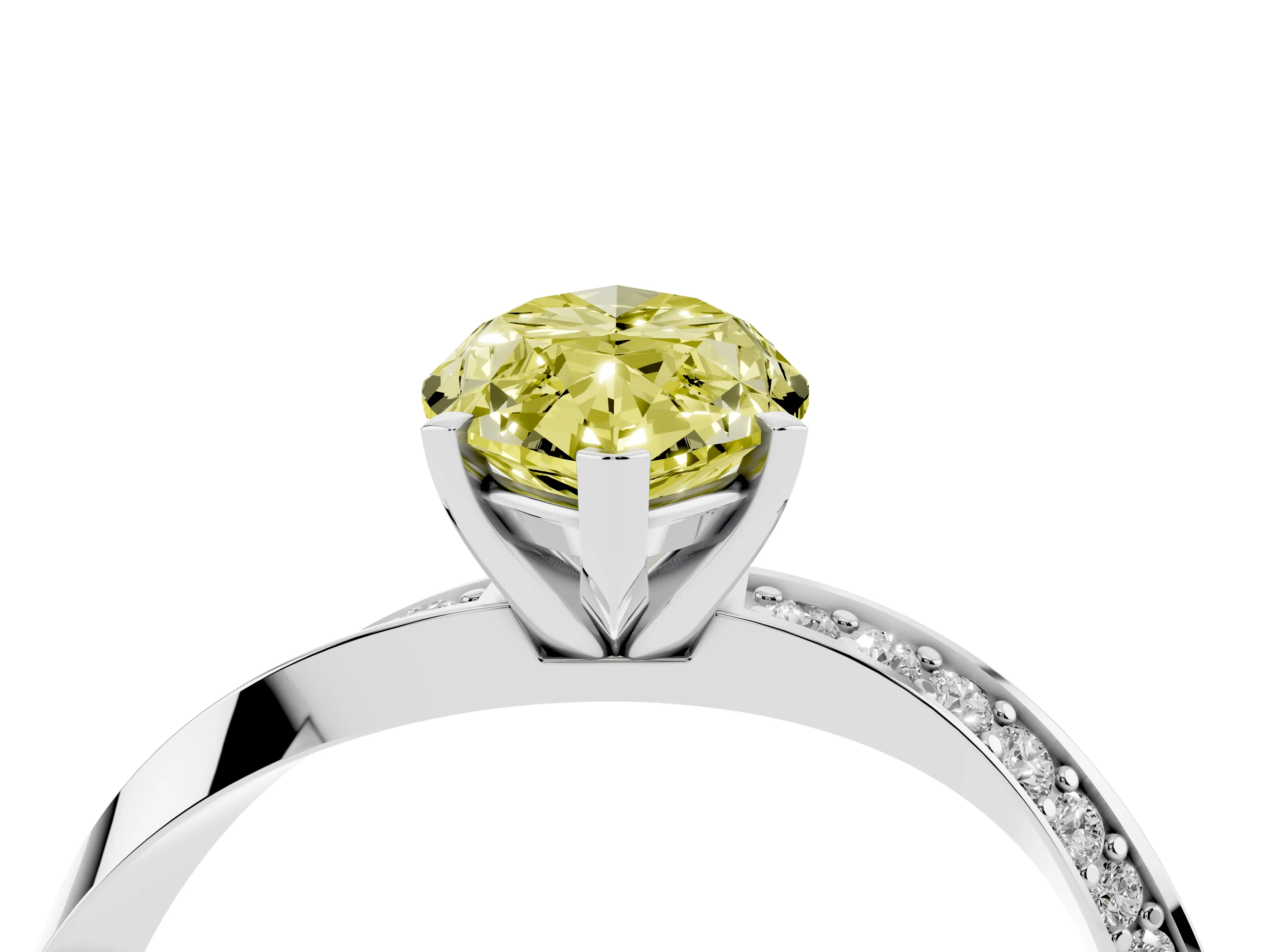 Fancy Yellow Marquise Cut Diamond Engagement Ring Set in Silver with Side Stone Accents and Prong Setting