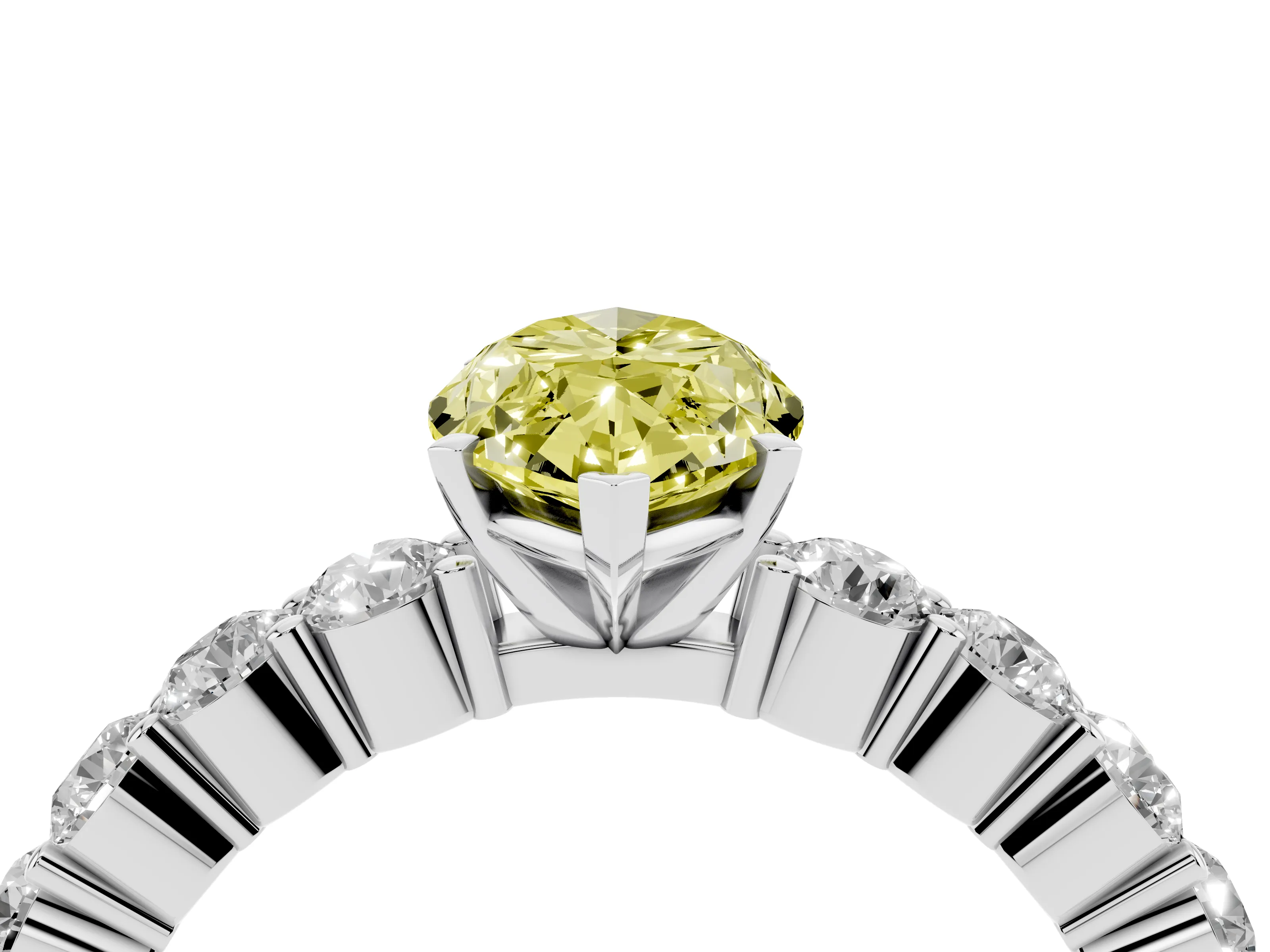 Fancy Yellow Marquise Cut Diamond Solitaire Ring Set in Silver with Shared Prong Round Side Stones