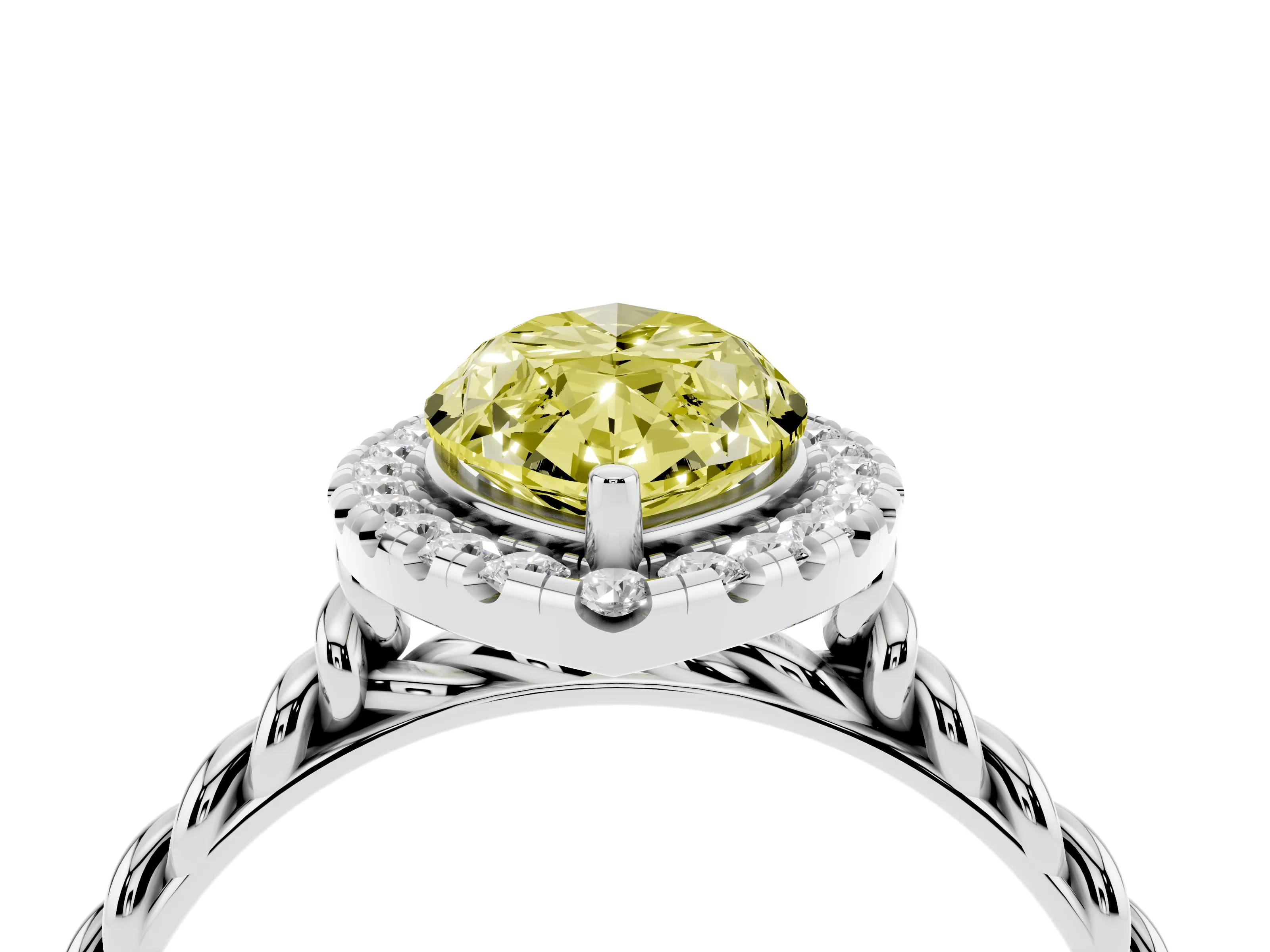 Fancy Yellow Marquise Cut Diamond Halo Ring Set in Platinum with Plain Twisted Band