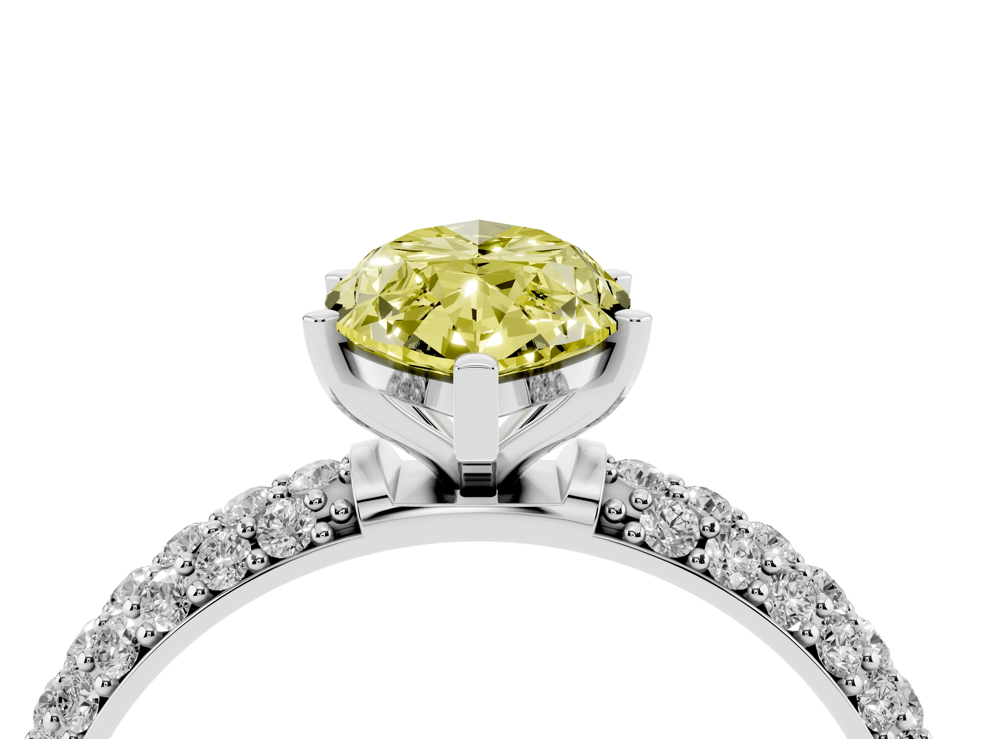 Fancy Yellow Marquise Cut Diamond Solitaire Ring Set in Platinum with Prong Setting and Pavé-Set Band