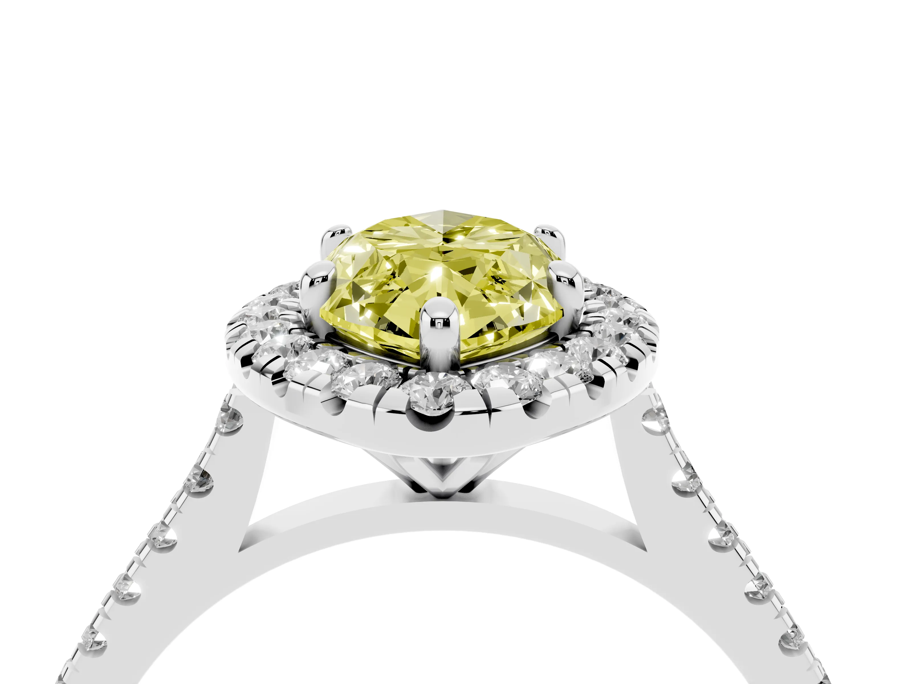 Fancy Yellow Marquise Cut Diamond Cushion Halo Ring Set in Silver with Pavé Band