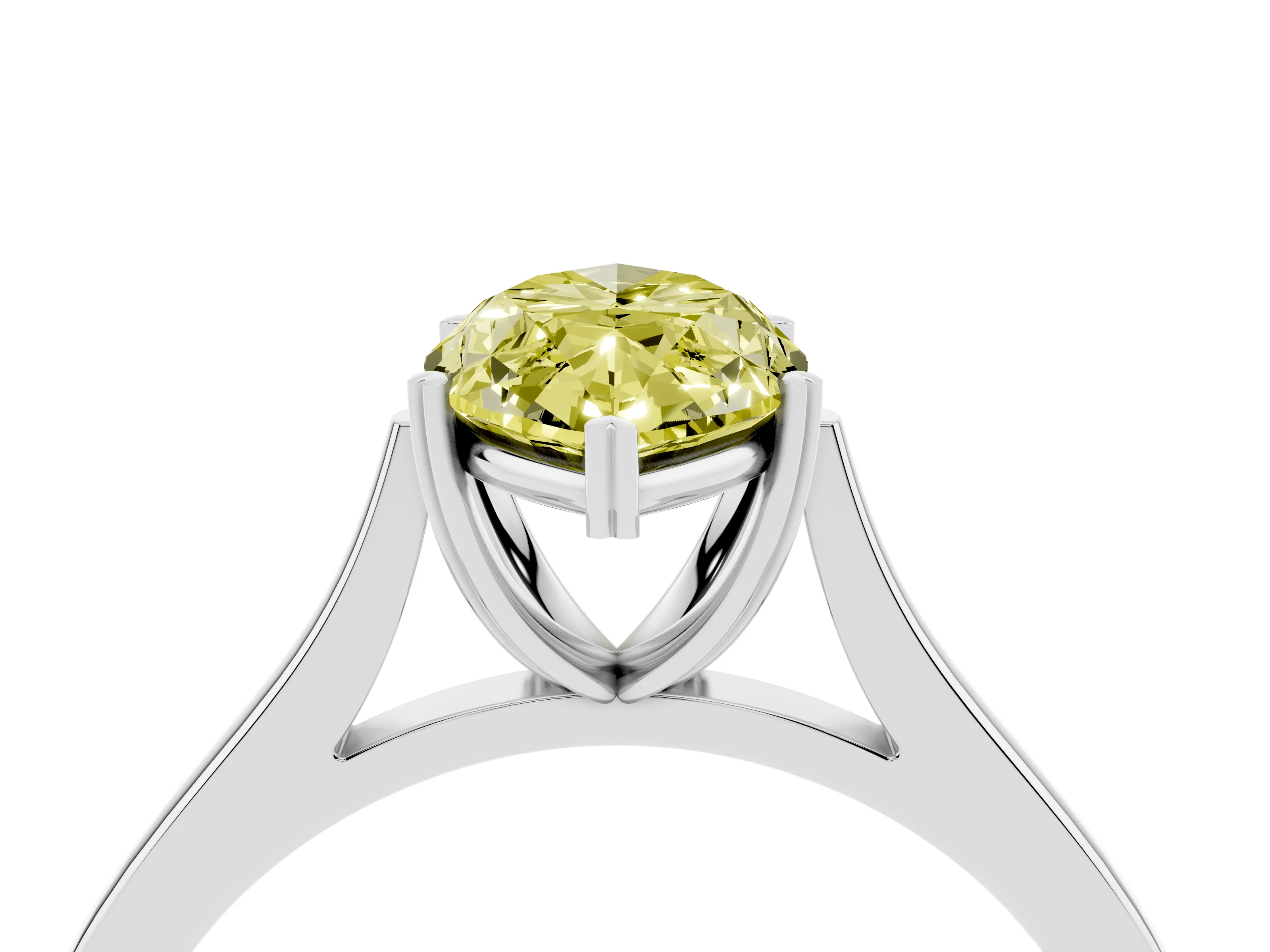 Fancy Yellow Marquise Cut Diamond Solitaire Heart Prong Engagement Ring Set in Silver with Tapered Band