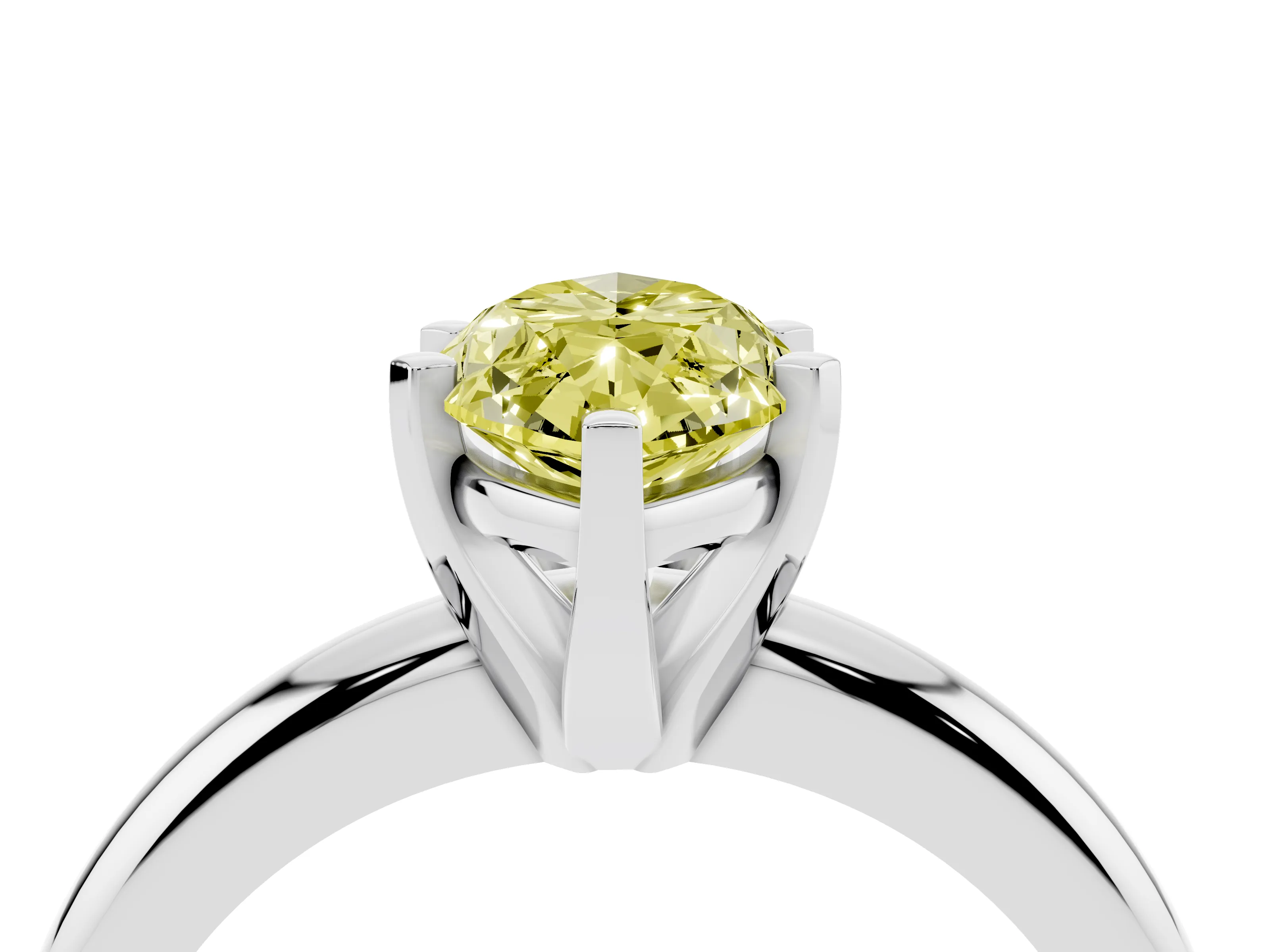 Fancy Yellow Marquise Cut Diamond Solitaire Engagement Ring Set in White gold with Round Band and Prong Setting