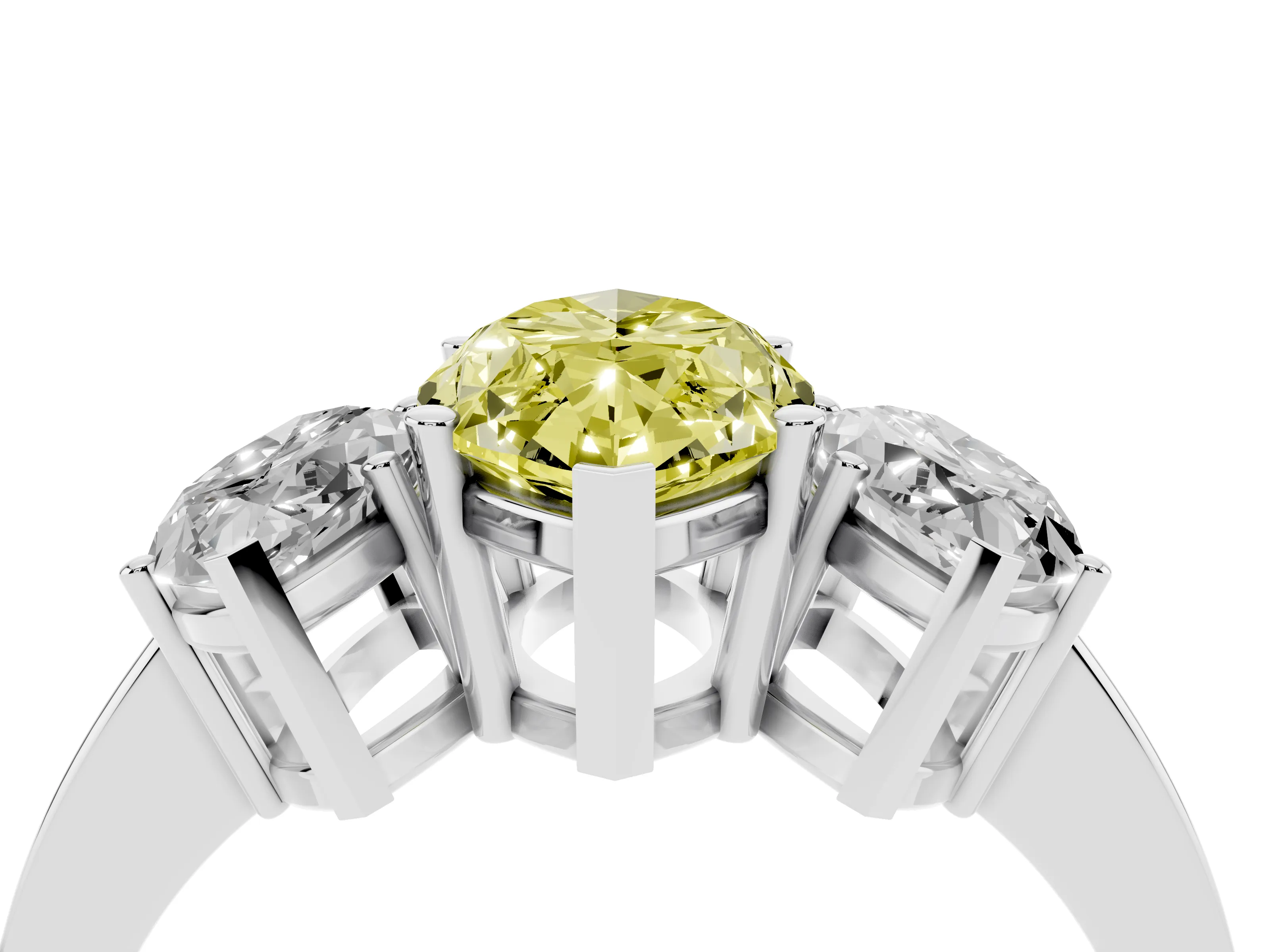 Fancy Yellow Marquise Cut Diamond Three-Stone Engagement Ring Set in Platinum with Flat Band