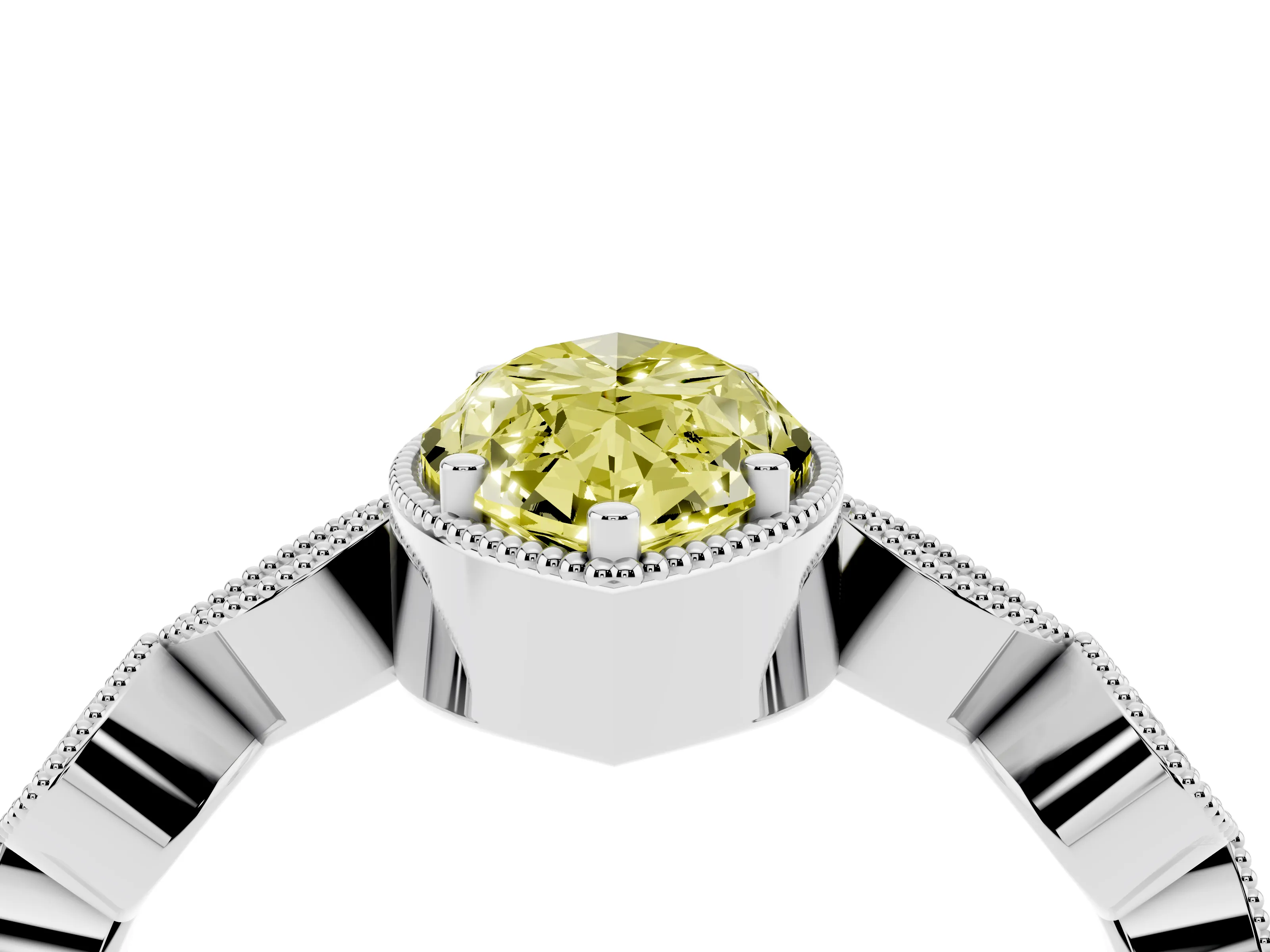 Fancy Yellow Marquise Cut Diamond Vintage-Inspired Milgrain Ring Set in Silver with Marquise Stations of Round Accents