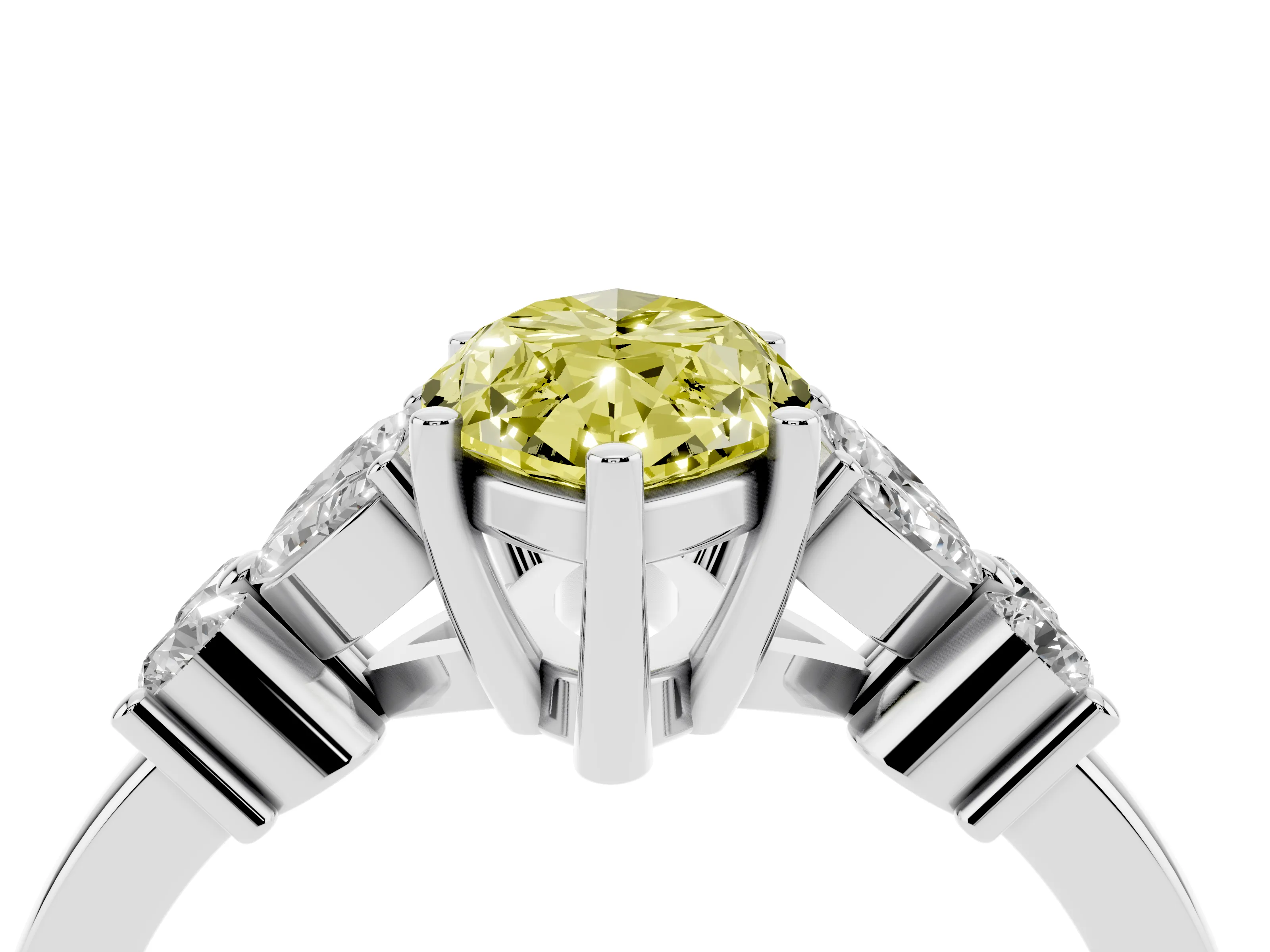 Fancy Yellow Marquise Cut Diamond Floral Cluster Ring Set in Silver with Marquise Petals and Prong Setting