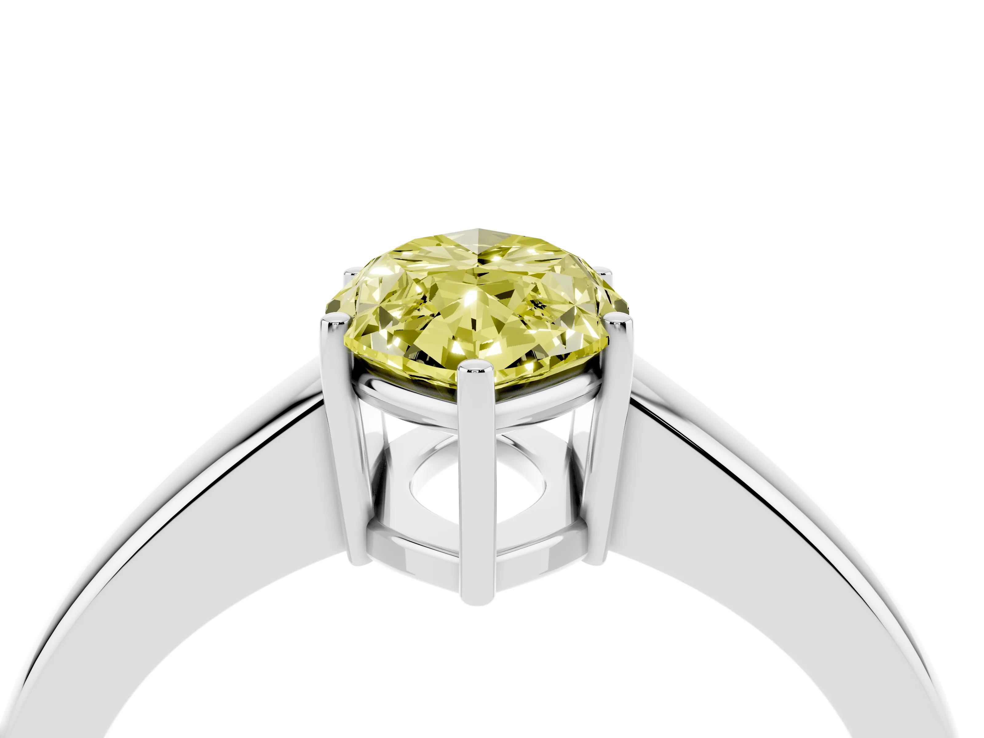 Fancy Yellow Marquise Cut Diamond Solitaire Ring Set in Silver with Tapered Band and Prong Setting