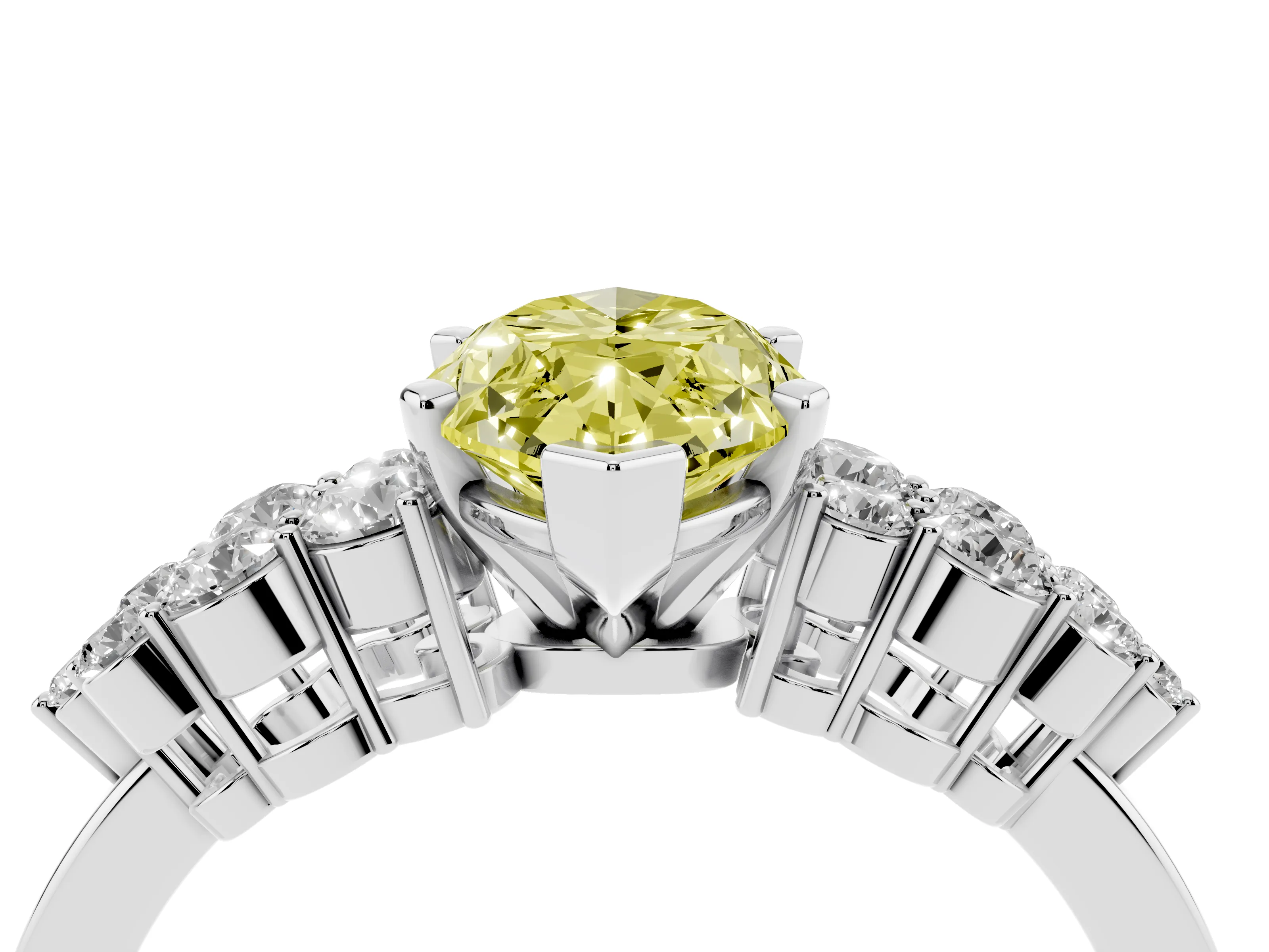 Fancy Yellow Marquise Cut Diamond Cluster Engagement Ring Set in Silver with Pavé Band and Prong Setting