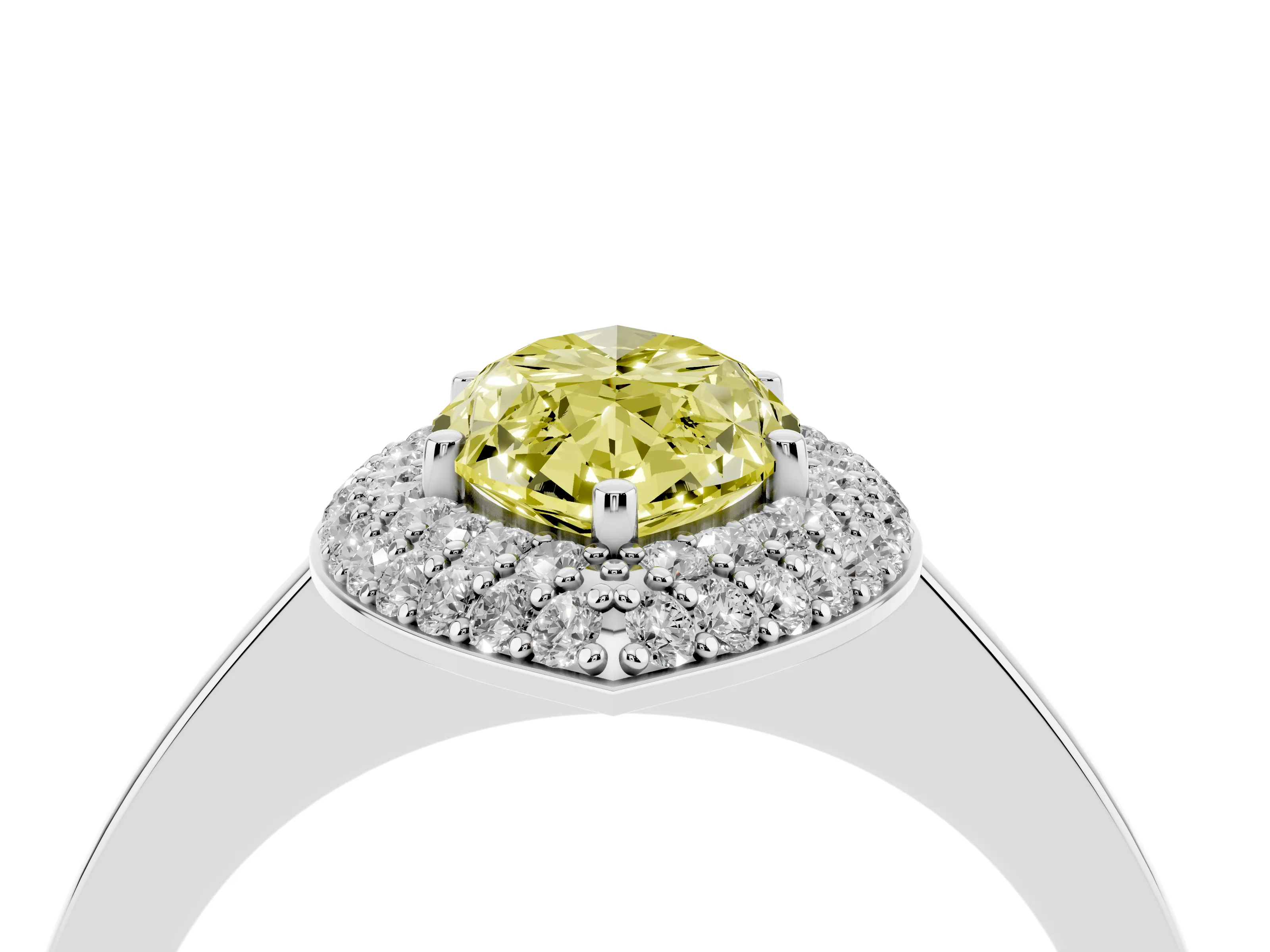 Fancy Yellow Marquise Cut Diamond Halo Engagement Ring Set in Platinum with Solitaire Band and Prong Setting