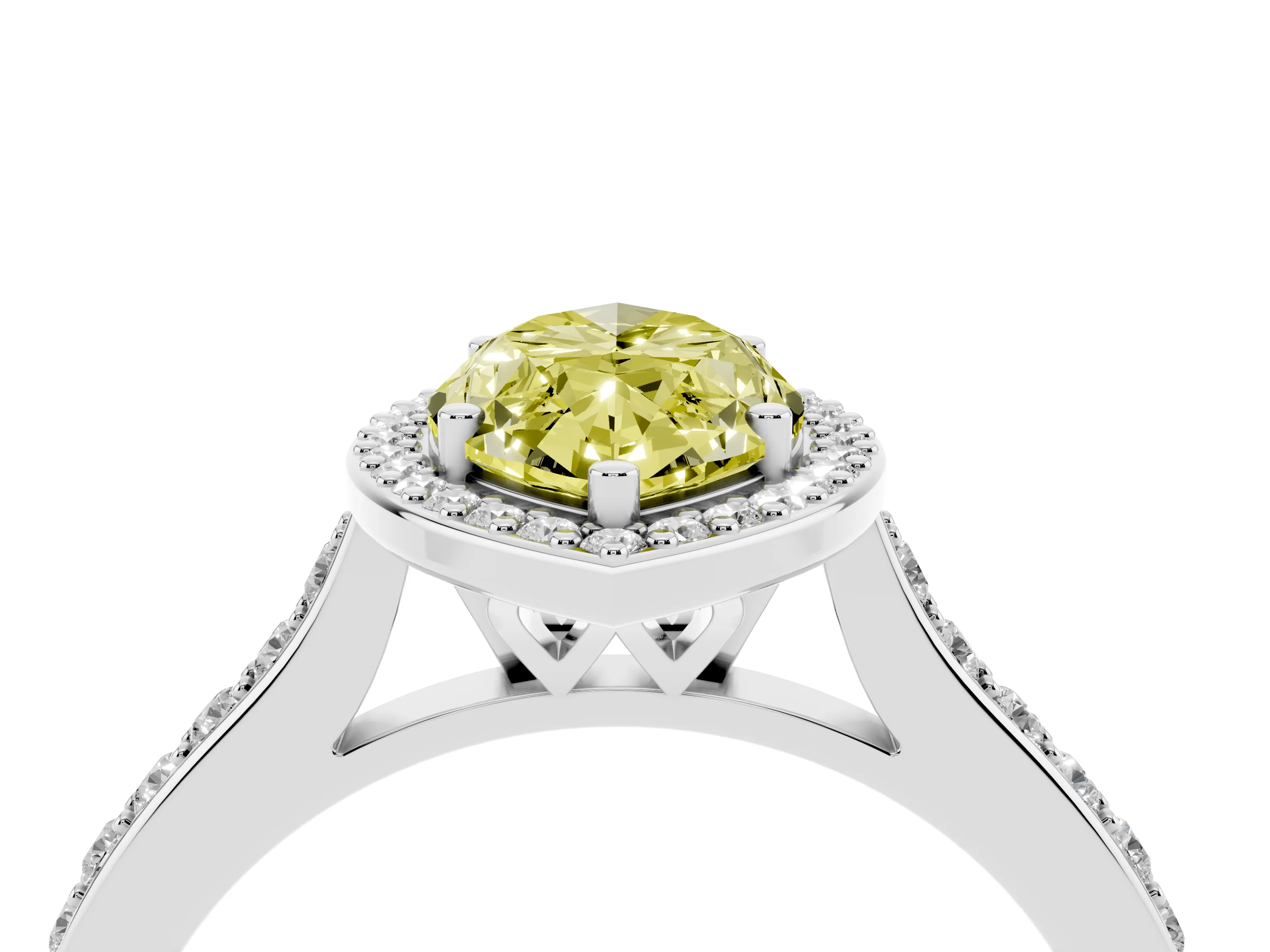 Fancy Yellow Marquise Cut Diamond Halo Engagement Ring Set in Silver with Round Pavé Shoulders and Heart Gallery