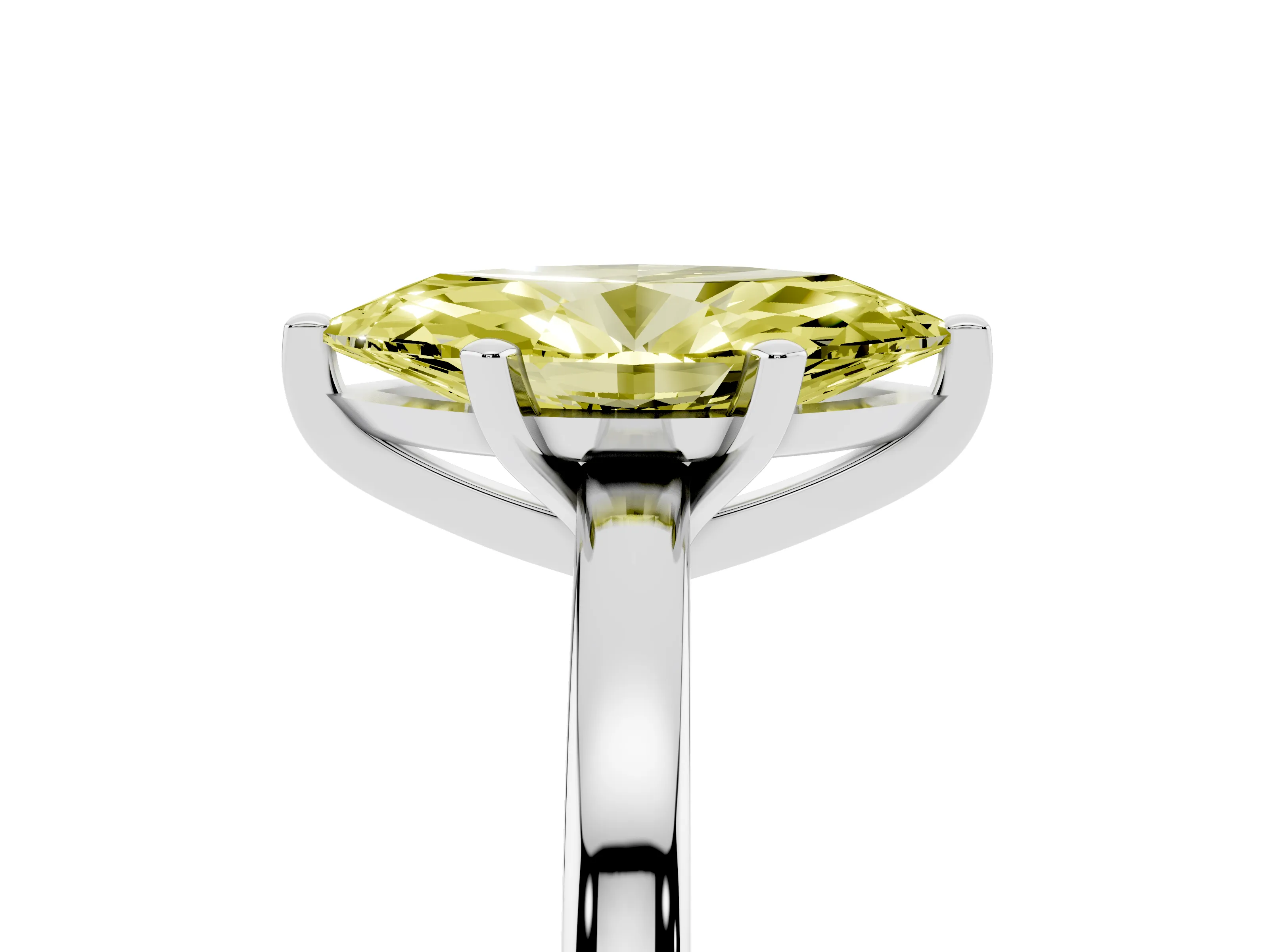 Fancy Yellow Marquise Cut Diamond Solitaire Engagement Ring Set in Silver with Prong Setting on a Classic Band