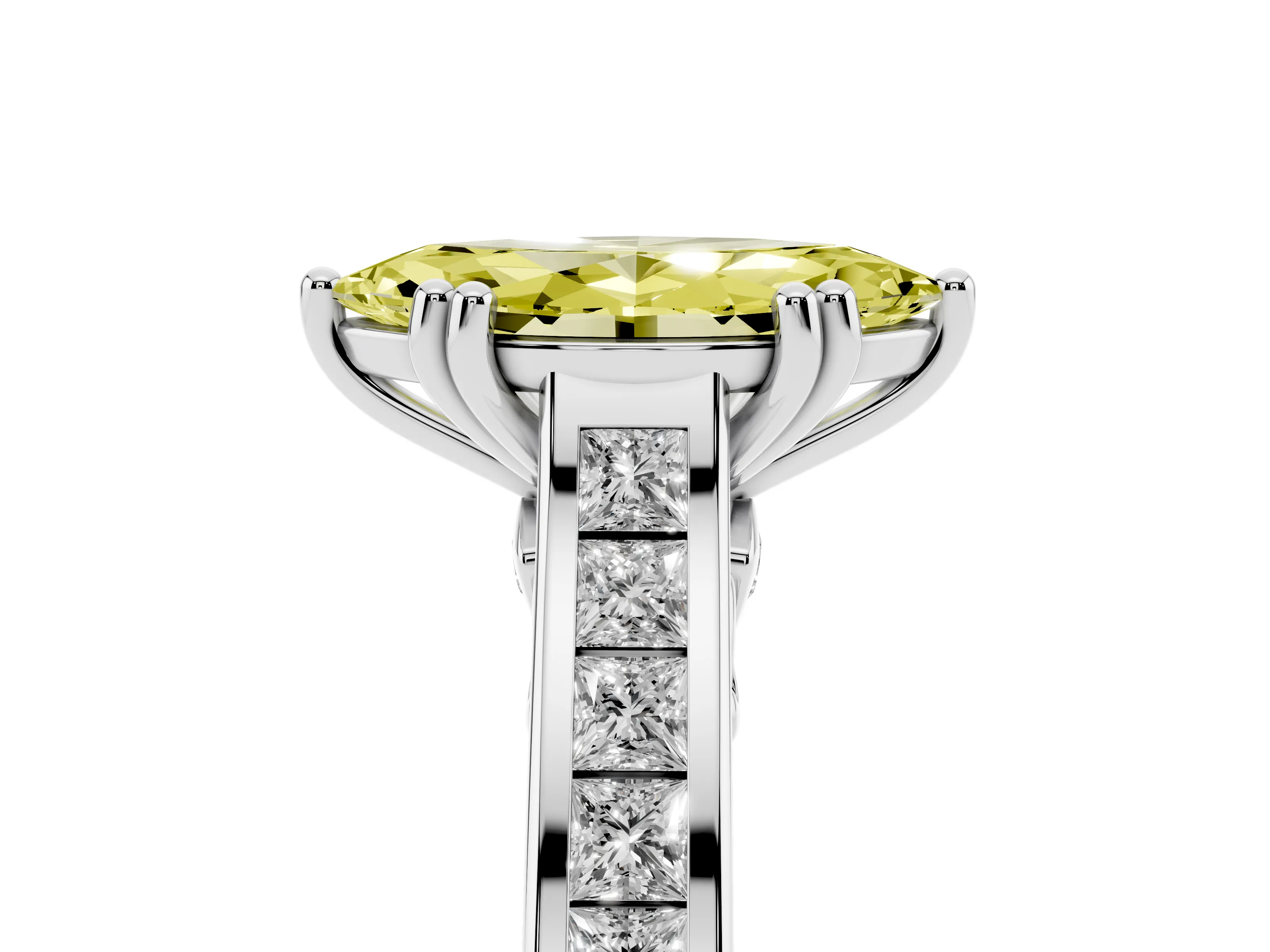 Fancy Yellow Marquise Cut Diamond Channel Set Solitaire Engagement Ring Set in Silver with Prong Setting