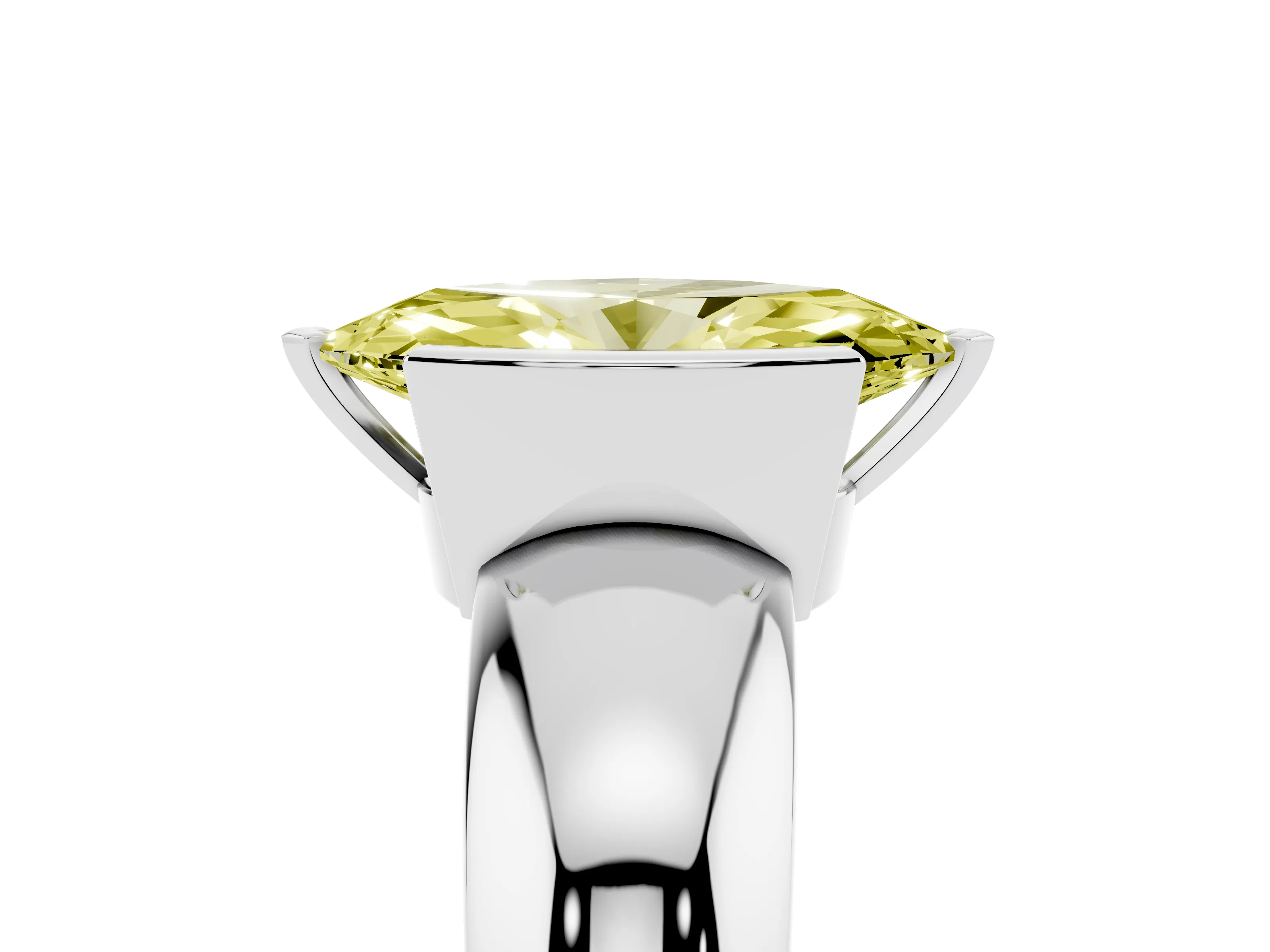 Fancy Yellow Marquise Cut Diamond Solitaire Tension Set Ring Set in Silver with Wide Band