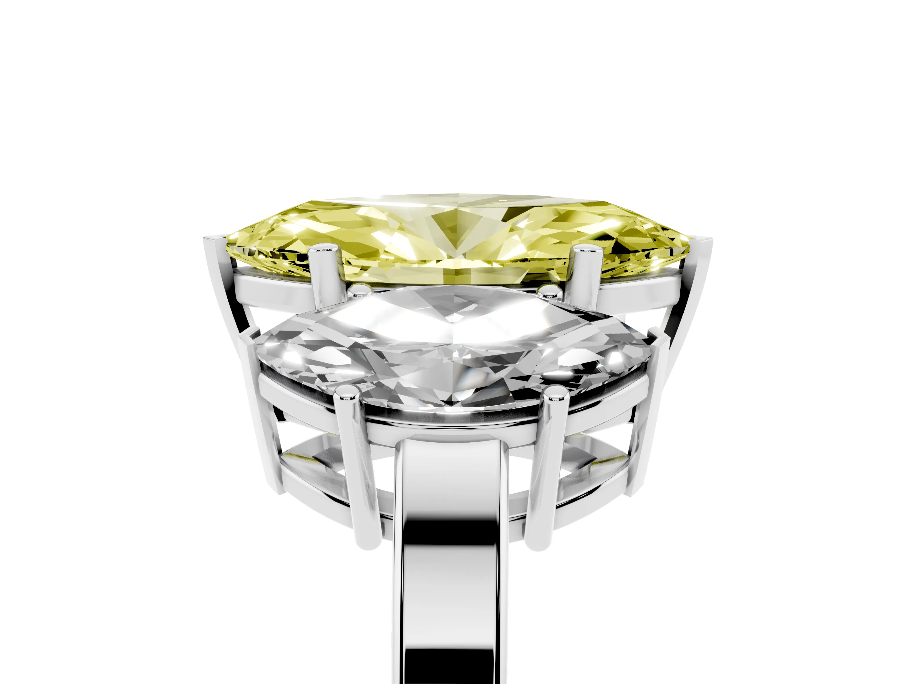 Fancy Yellow Marquise Cut Diamond Three-Stone Engagement Ring Set in Platinum with Flat Band
