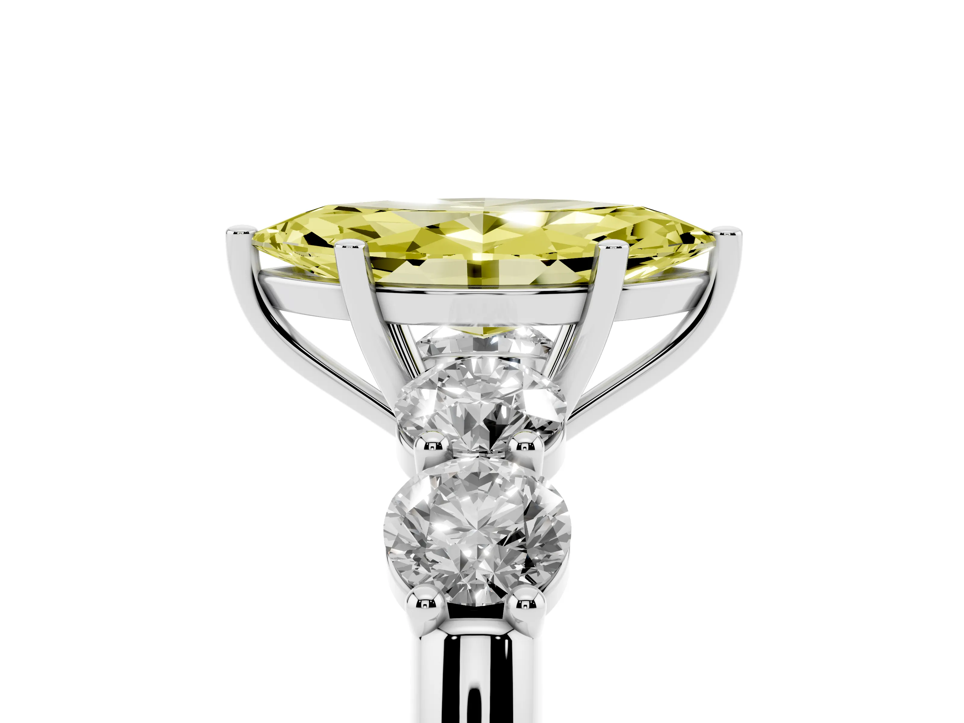 Fancy Yellow Marquise Cut Diamond Five-Stone Prong Set Ring Set in White gold with Classic Band