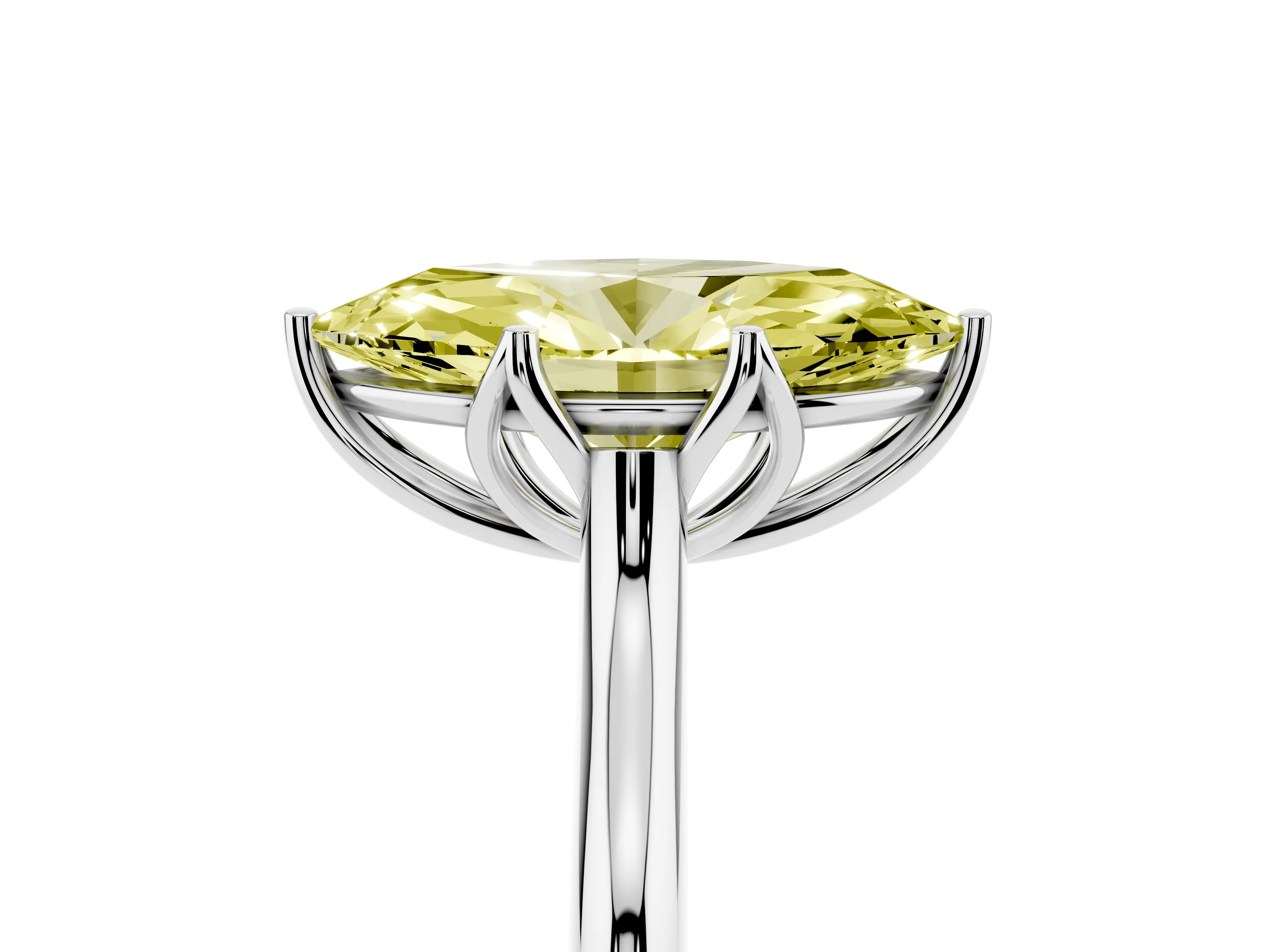 Fancy Yellow Marquise Cut Diamond Solitaire Cathedral Ring Set in Silver with Prong Setting