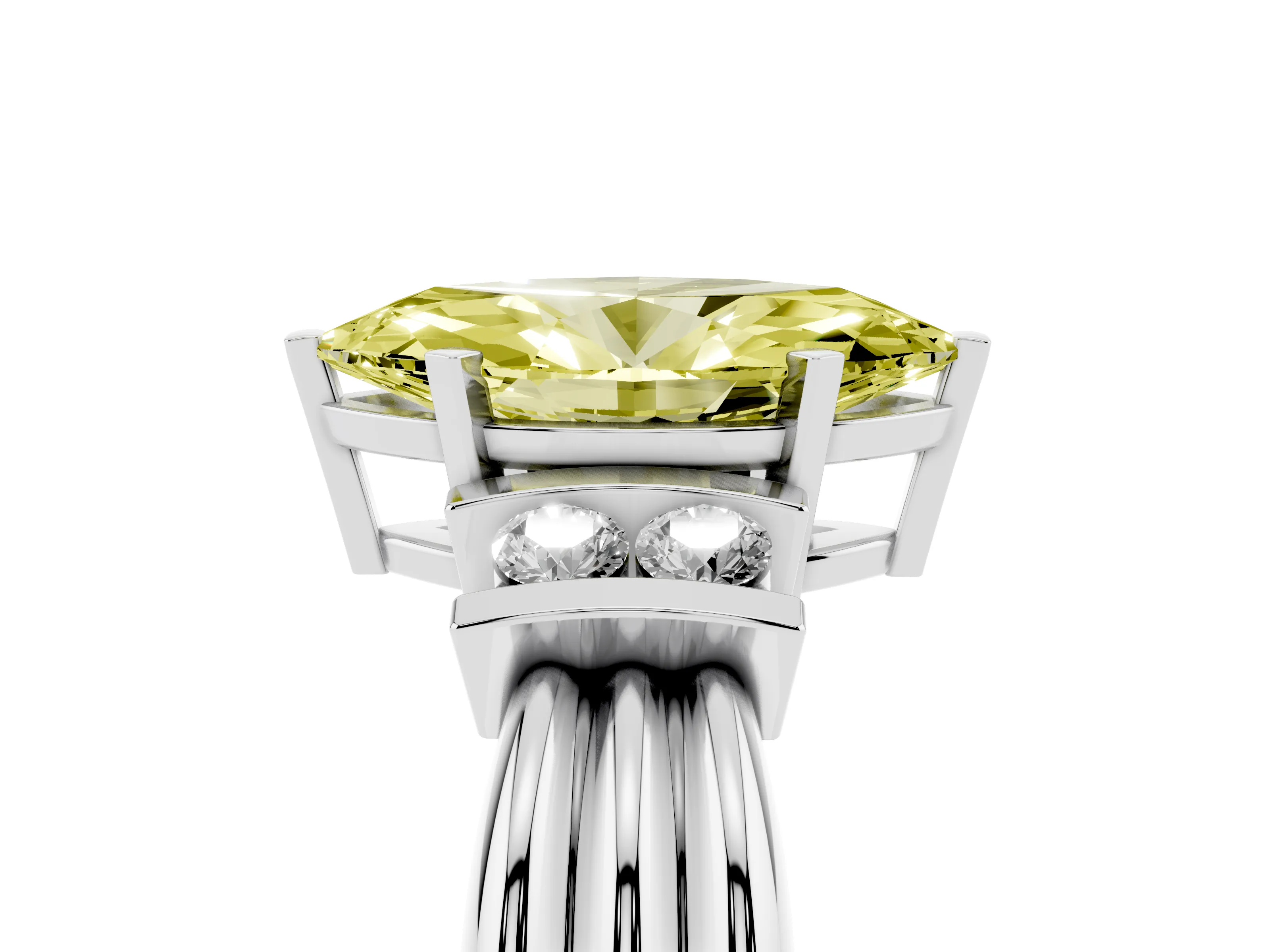Fancy Yellow Three-Stone Marquise Cut Diamond Channel Set Ring Set in Silver with Bar Prongs