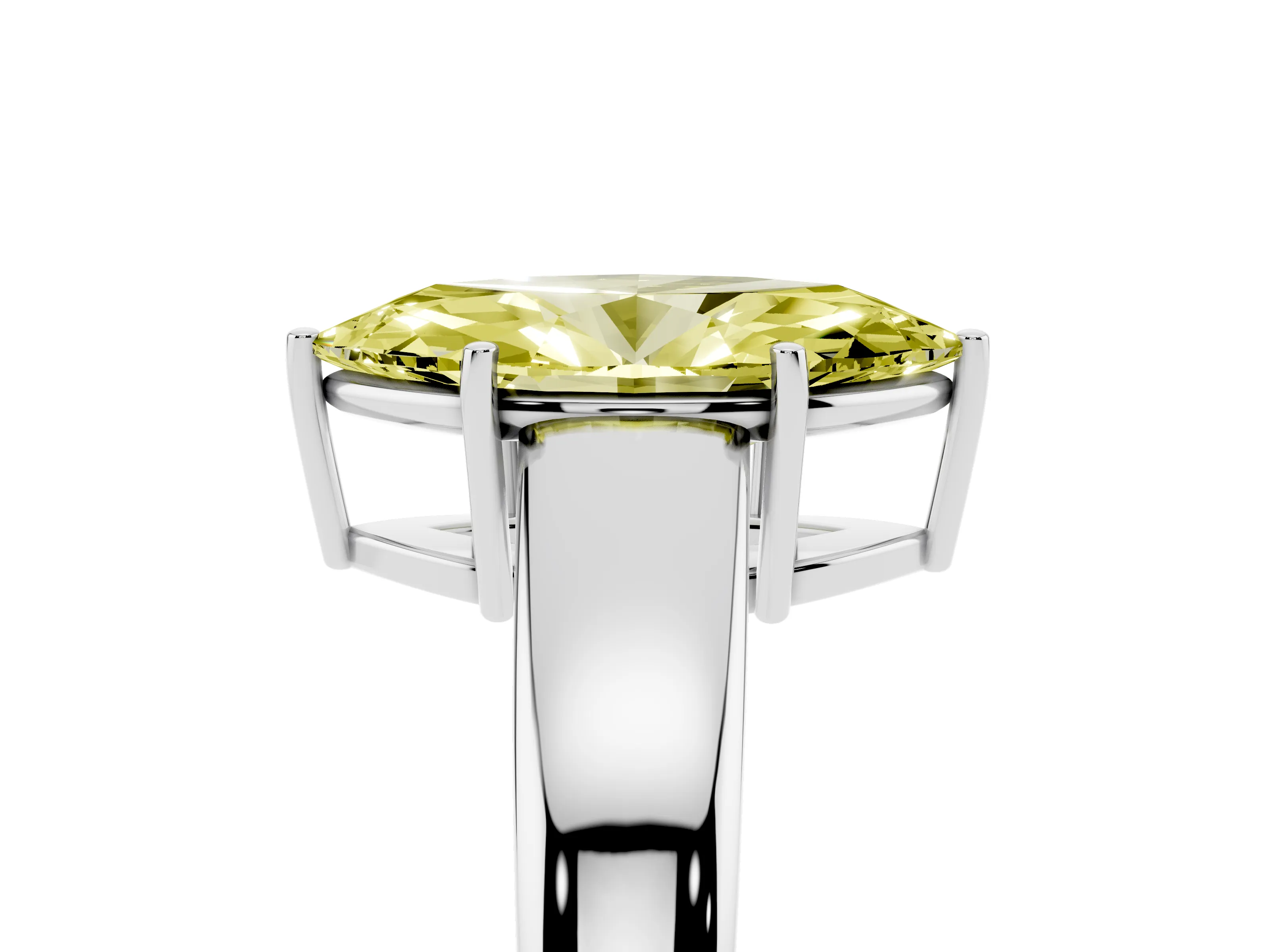 Fancy Yellow Marquise Cut Diamond Solitaire Ring Set in Silver with Tapered Band and Prong Setting