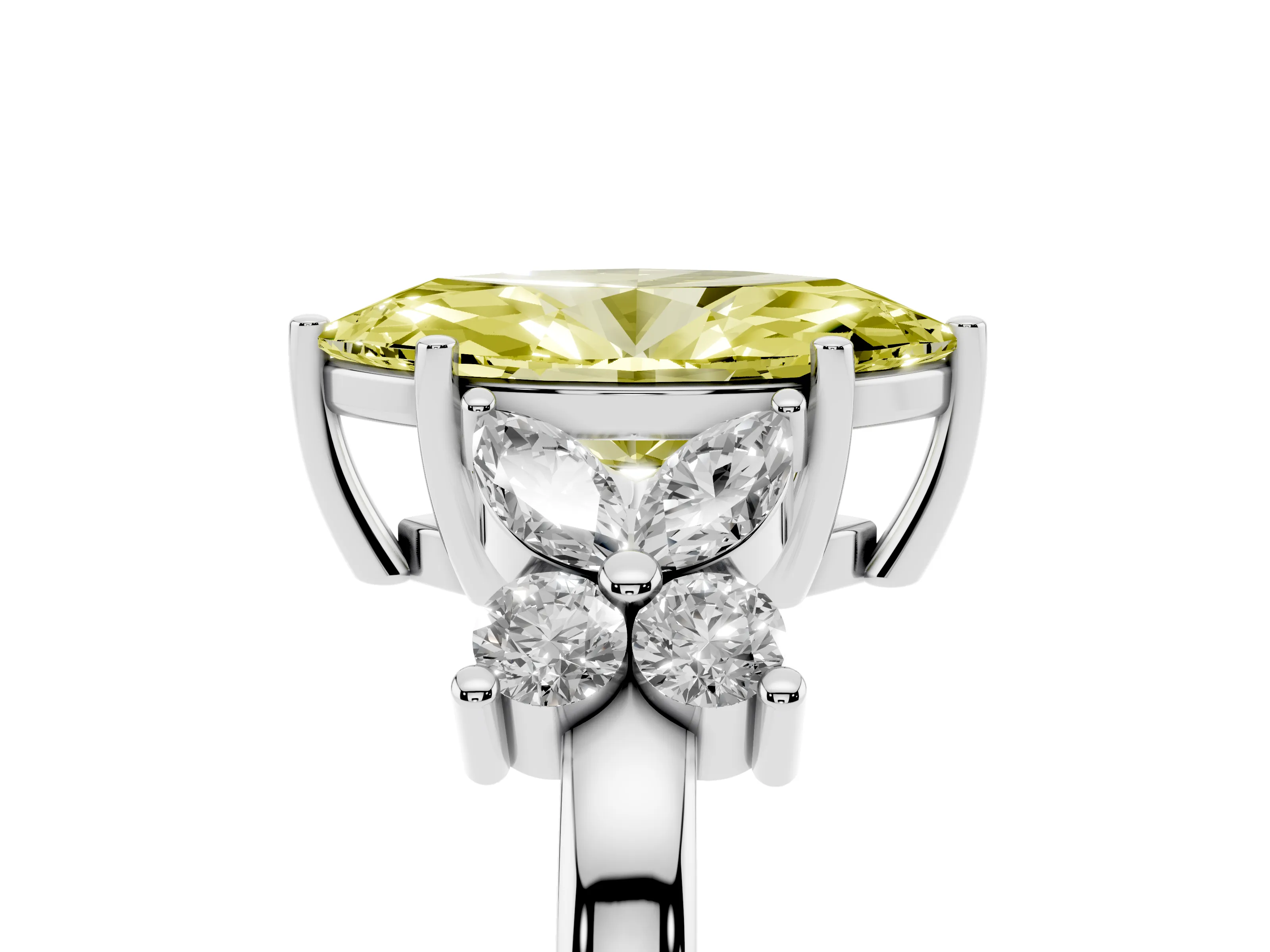 Fancy Yellow Marquise Cut Diamond Floral Cluster Ring Set in Silver with Marquise Petals and Prong Setting