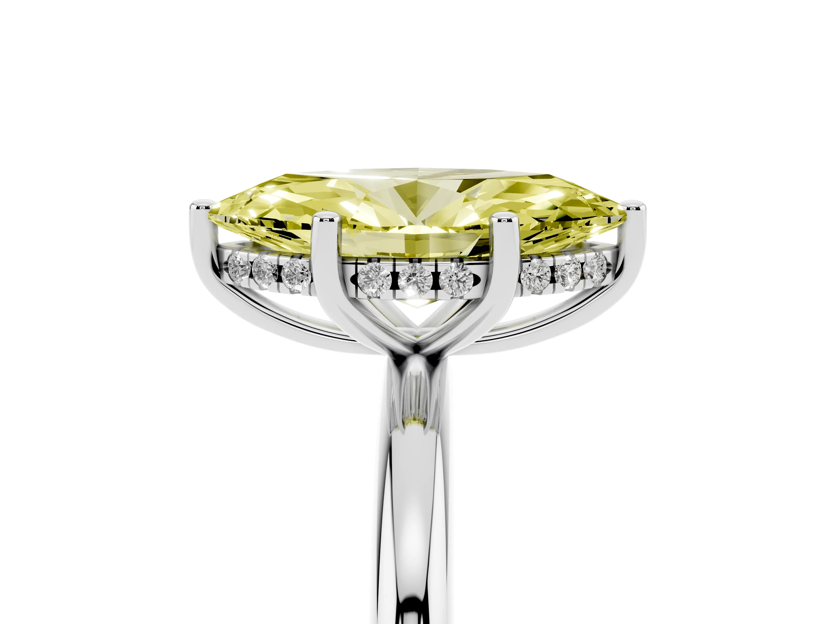 Fancy Yellow Marquise Cut Diamond Solitaire Engagement Ring Set in Silver with Prong Setting and Polished Band
