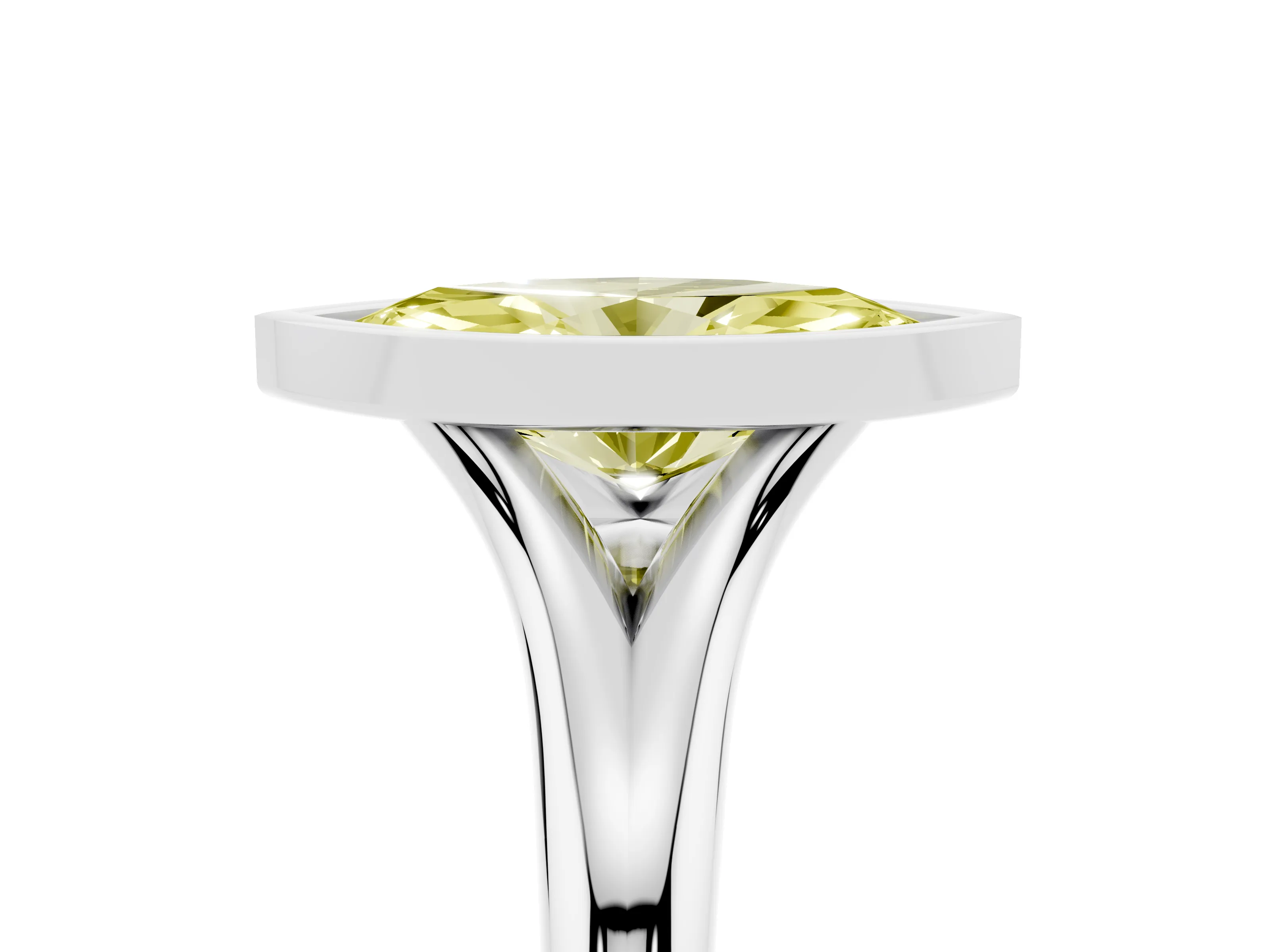 Fancy Yellow Bezel Set Marquise Cut Diamond Solitaire Ring Set in Silver with Smooth Band
