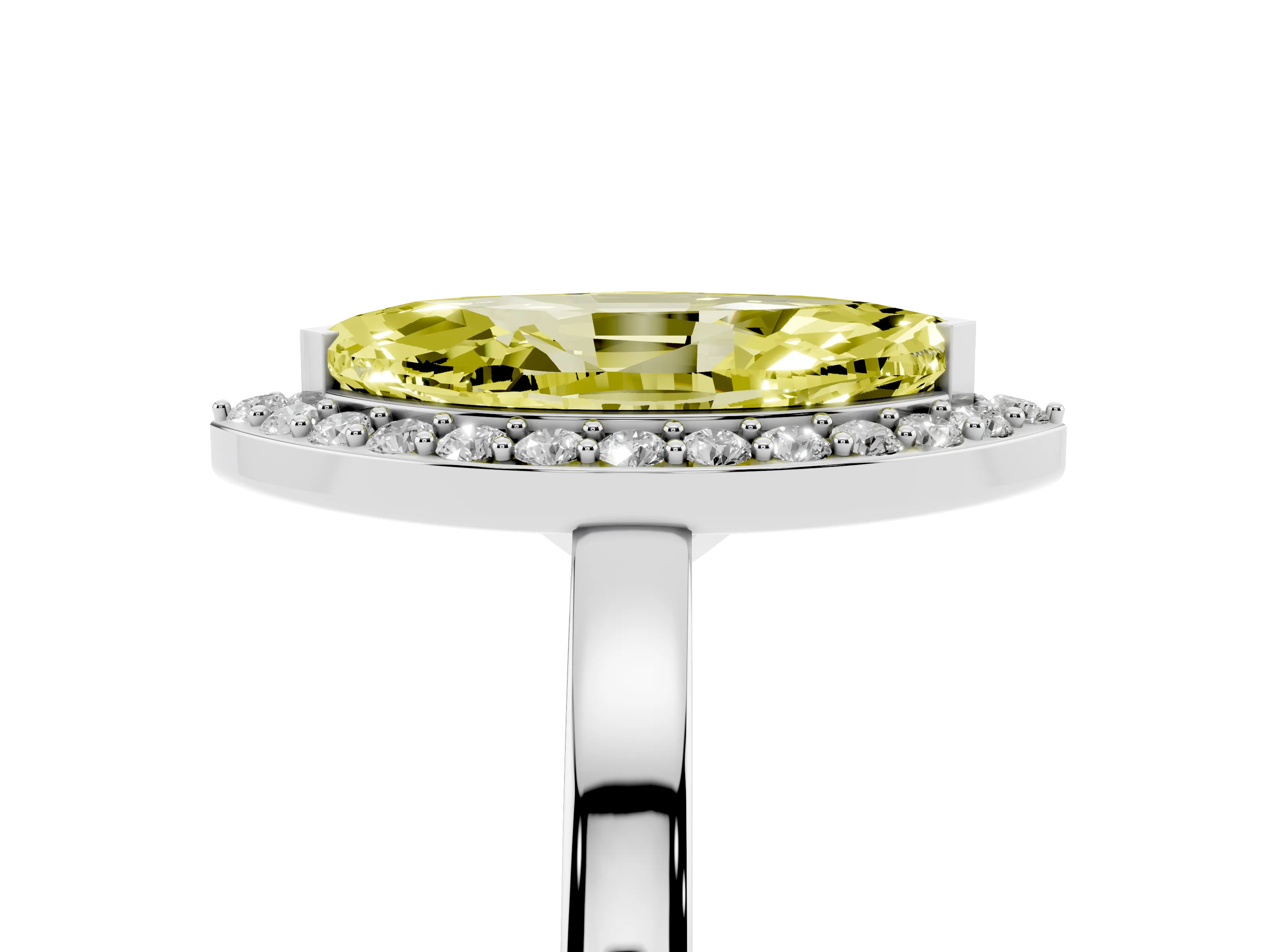 Fancy Yellow Marquise Cut Diamond Halo Ring Set in White gold with Solitaire Band and Prong Setting