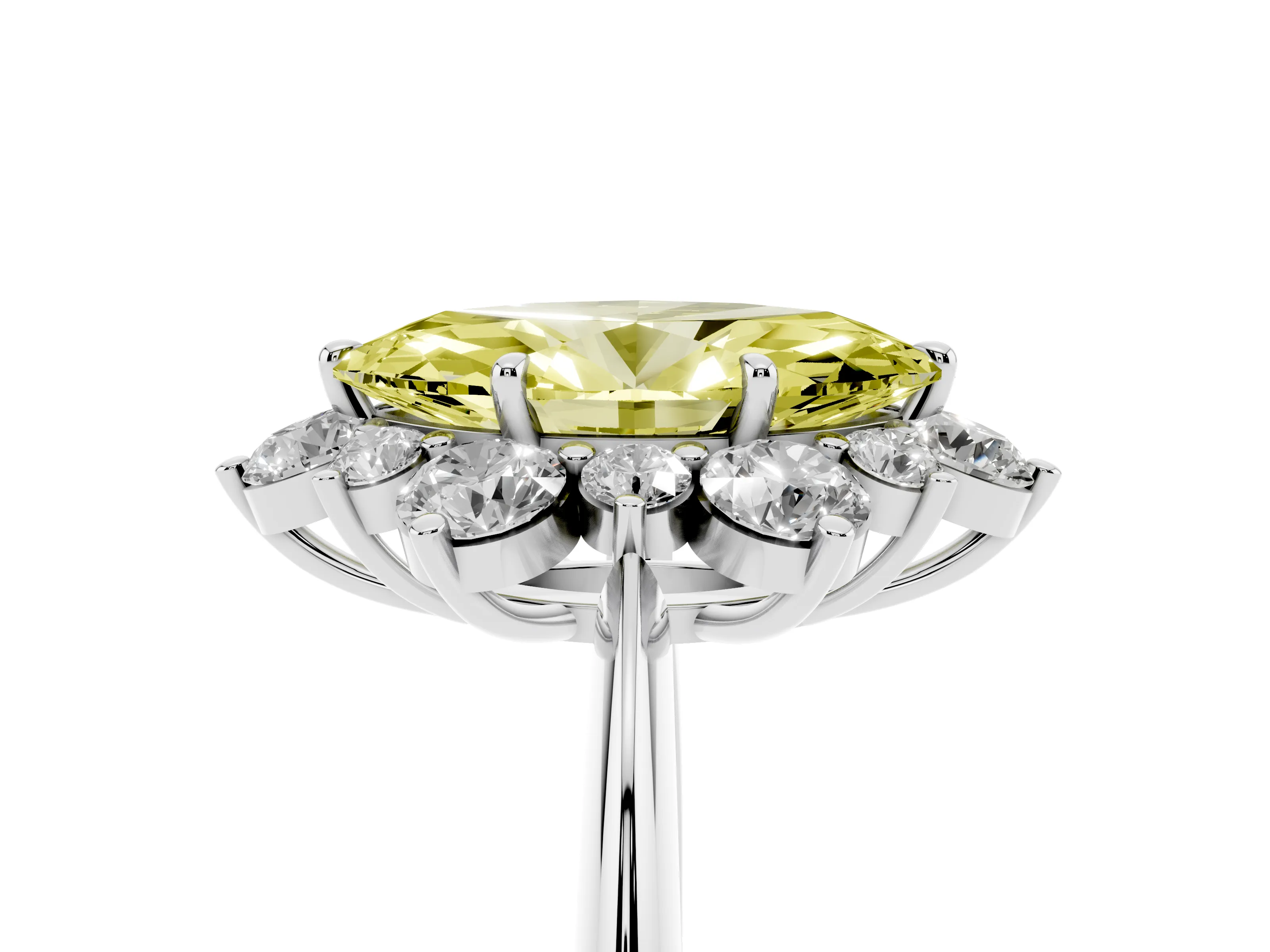 Fancy Yellow Marquise Cut Diamond Cluster Halo Ring Set in White gold with Solitaire Band and Prong Setting