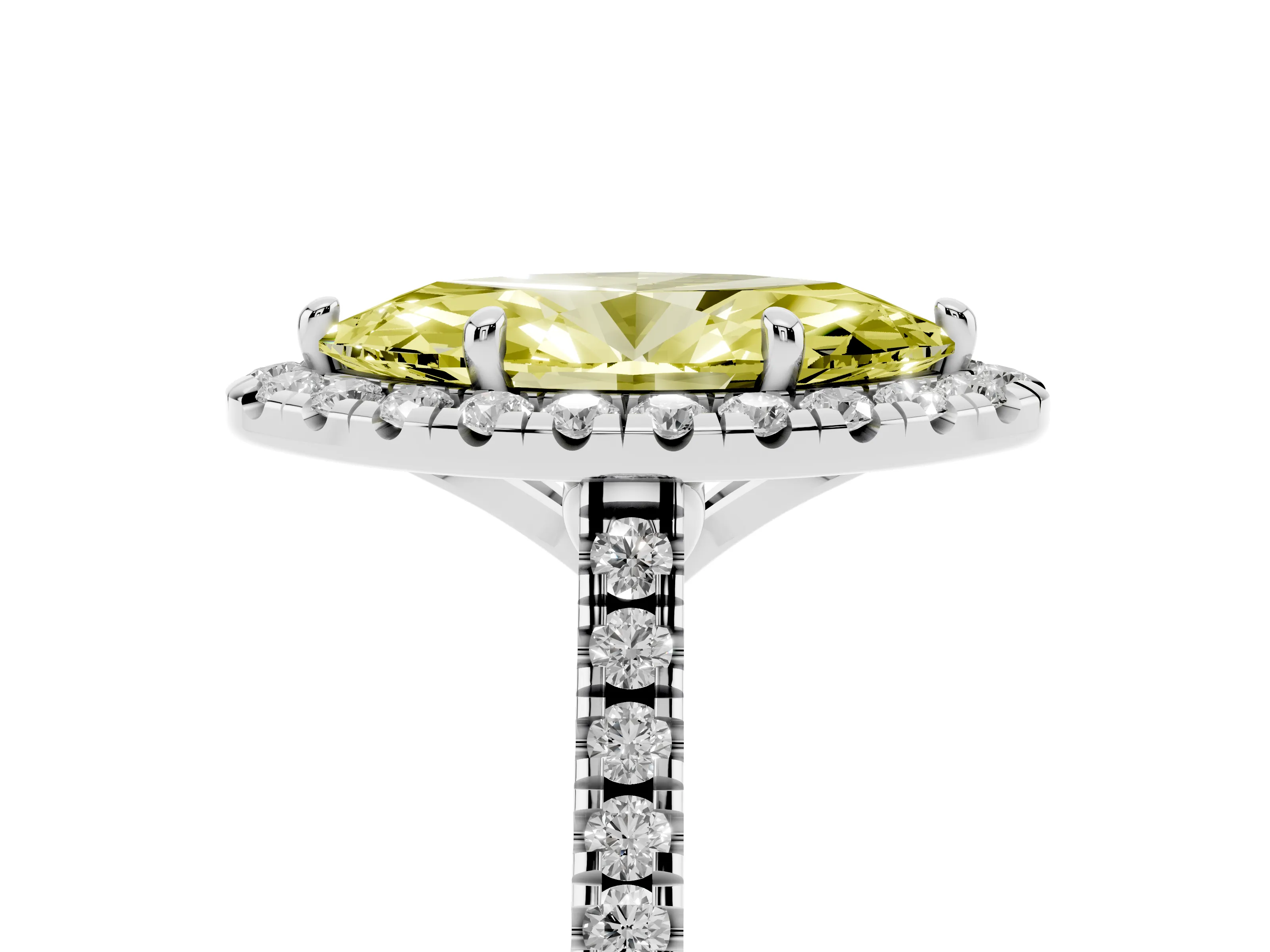 Fancy Yellow Marquise Cut Diamond Cushion Halo Ring Set in Silver with Pavé Band