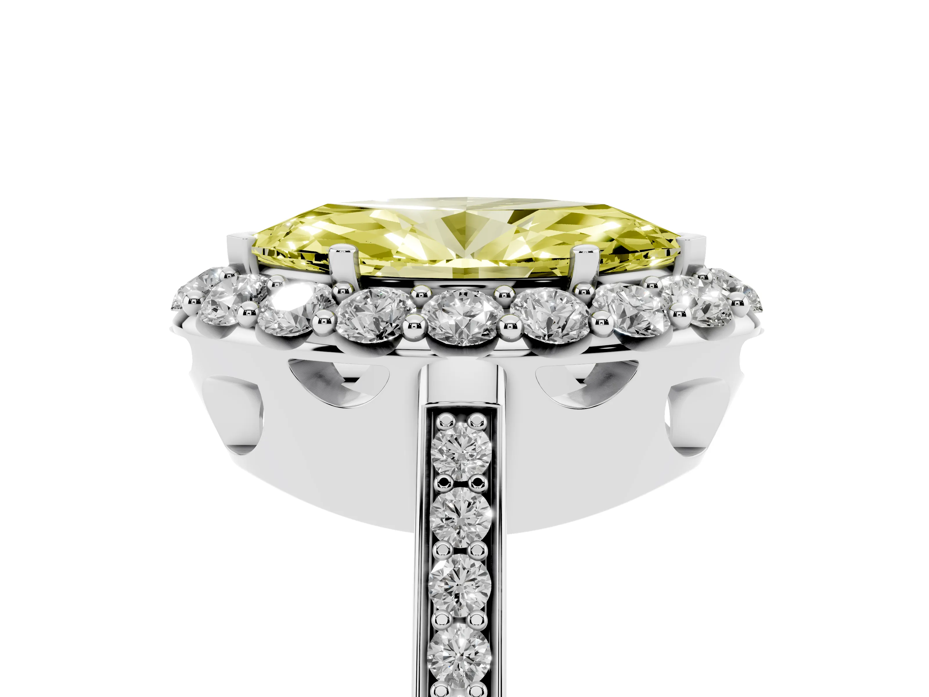 Fancy Yellow Marquise Cut Diamond Floral Halo Ring Set in Silver with Pavé Band and Prong Setting