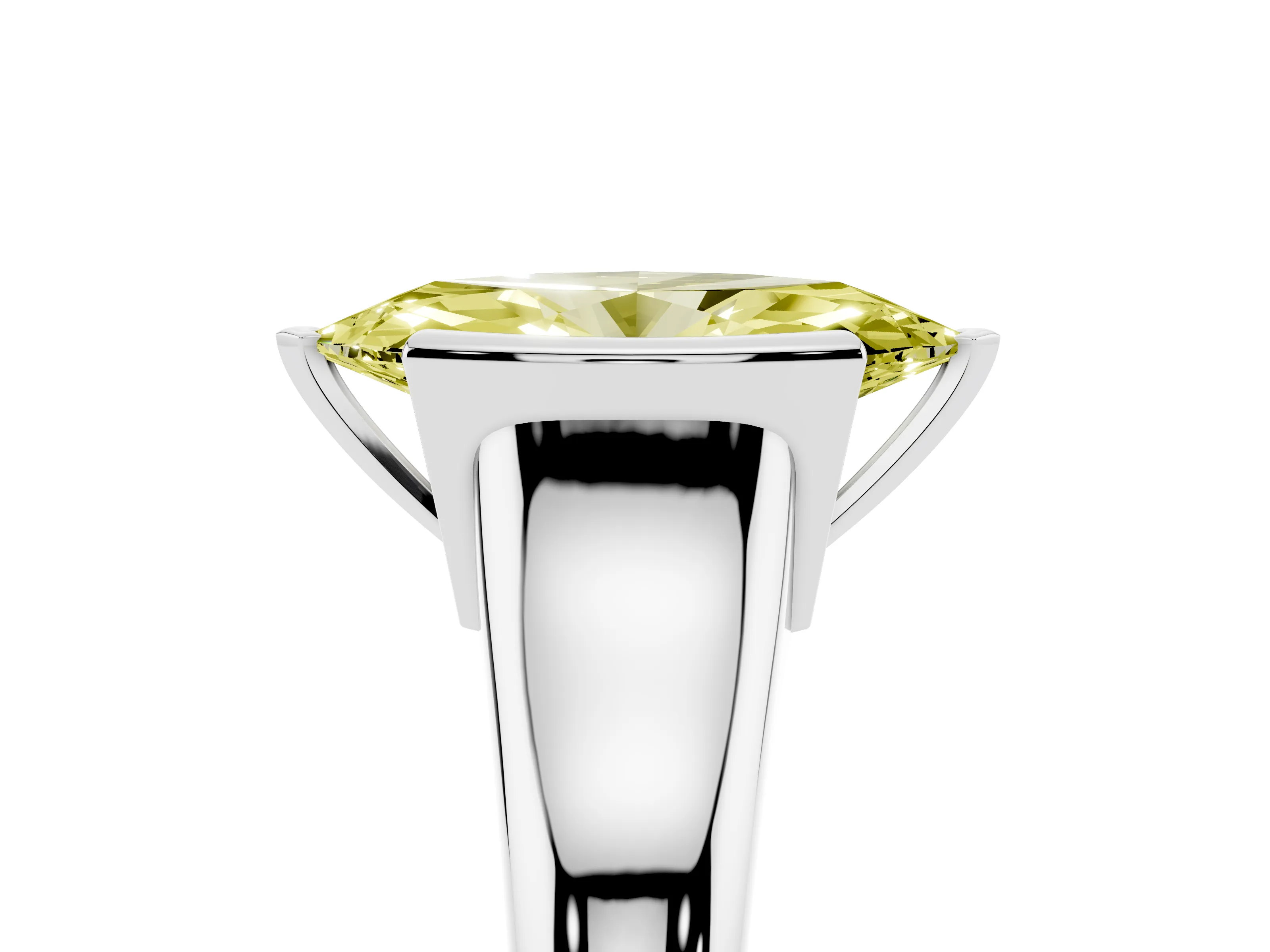 Fancy Yellow Marquise Cut Diamond Solitaire Tension Set Ring Set in White gold with Split Shank Band