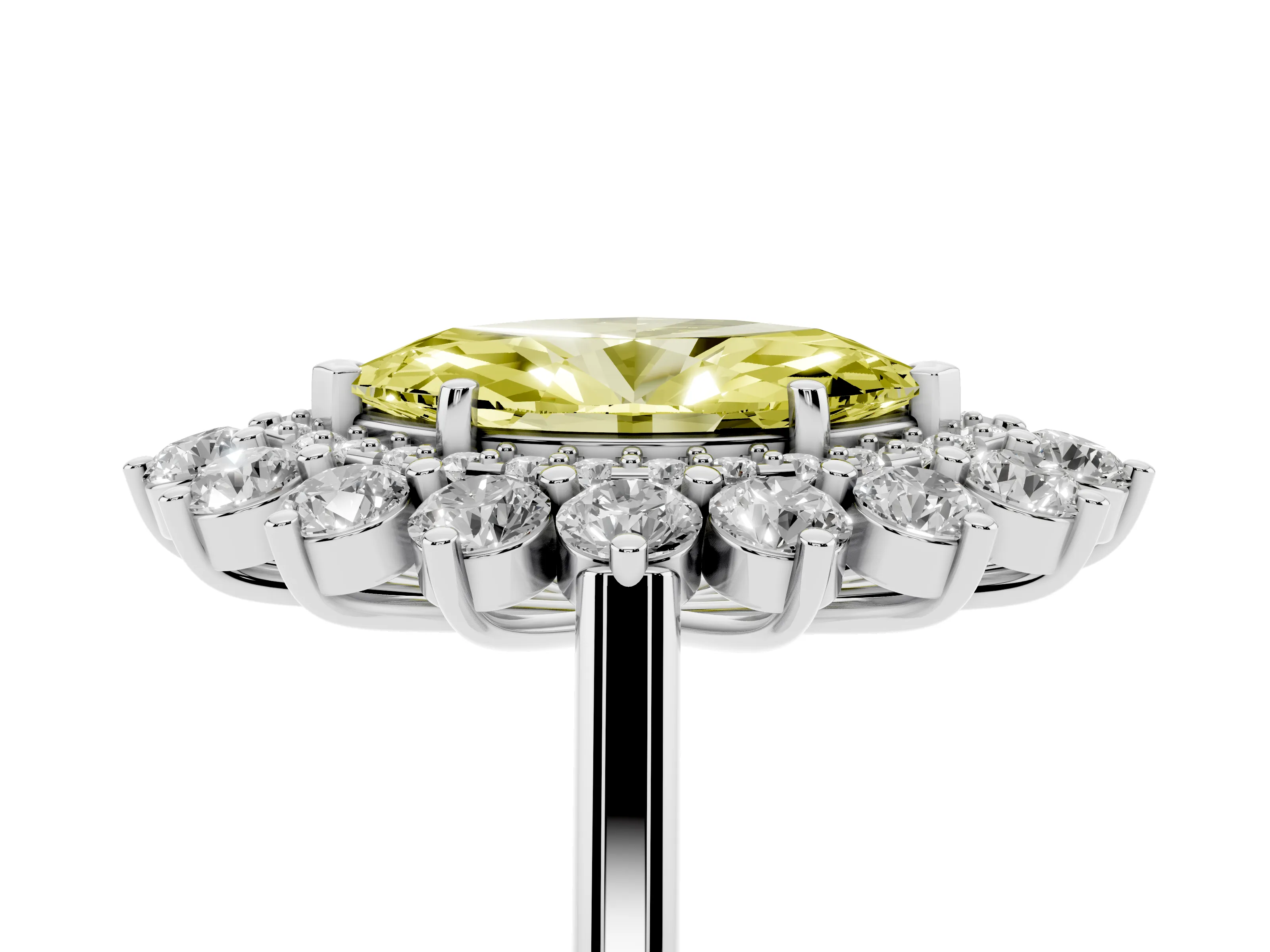 Fancy Yellow Marquise Cut Diamond Floral Double Halo Ring Set in Silver with Round Petals