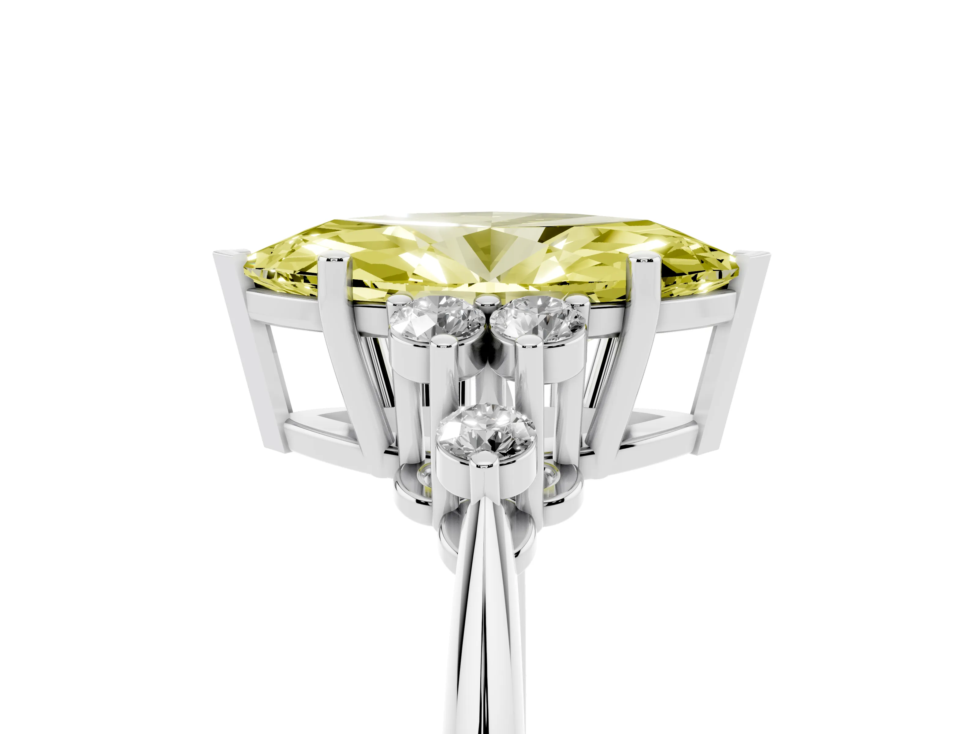 Fancy Yellow Marquise Cut Diamond Cluster Ring Set in Platinum with Plain Band and Prong Setting