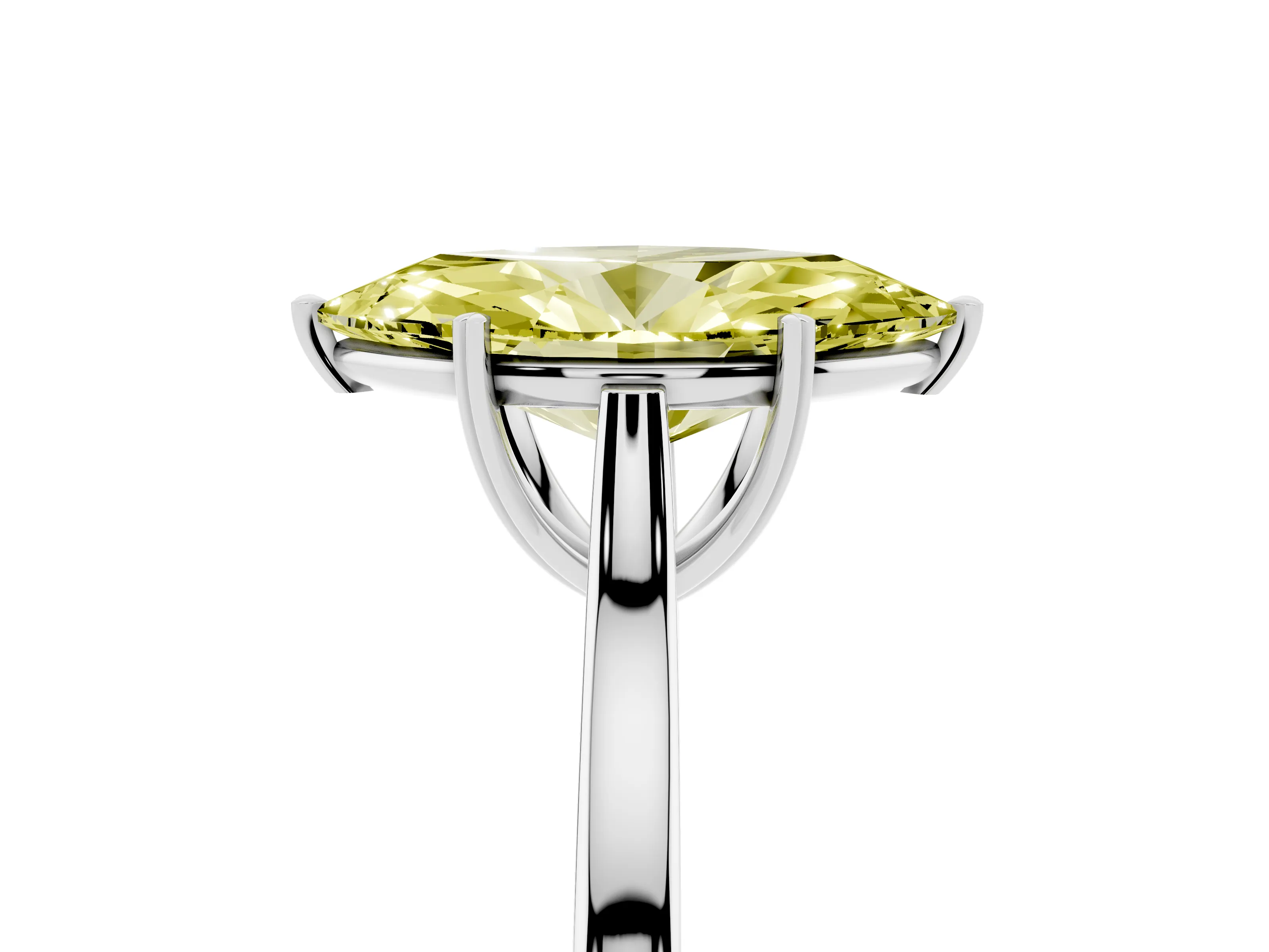 Fancy Yellow Marquise Cut Diamond Solitaire Heart Prong Engagement Ring Set in Silver with Tapered Band