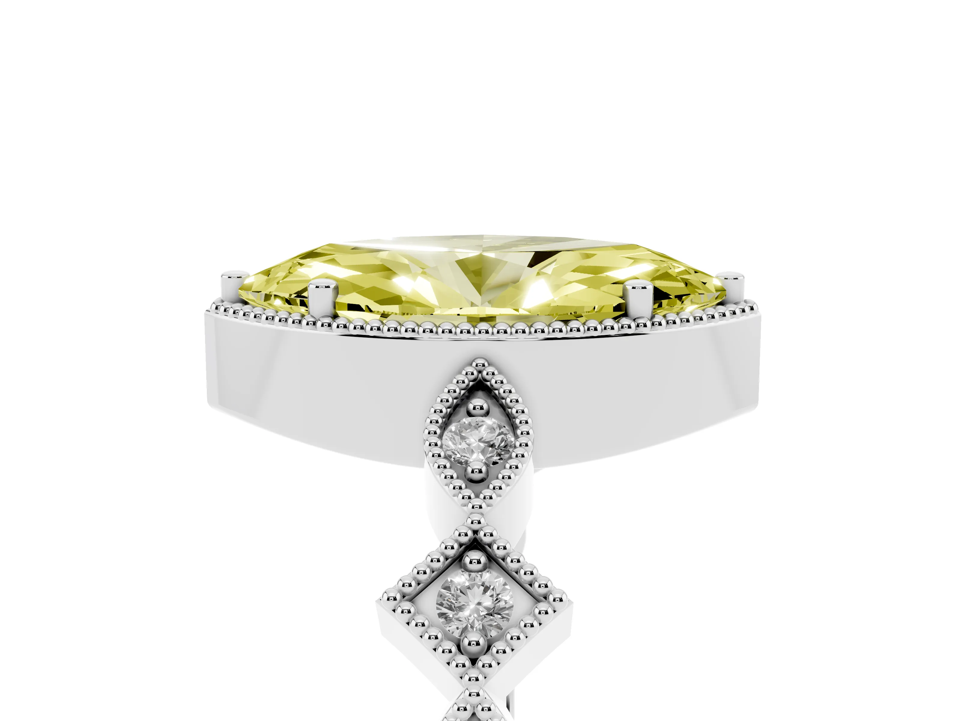 Fancy Yellow Marquise Cut Diamond Milgrain Marquise Twist Band Ring Set in Silver with Prong Setting